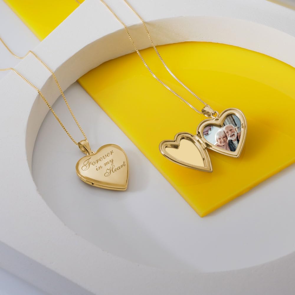 PicturesOnGold.com Forever In My Heart Locket Necklace for Women That Hold Pictures in Silver or Yellow Gold.