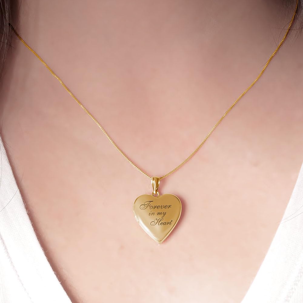 PicturesOnGold.com Forever In My Heart Locket Necklace for Women That Hold Pictures in Silver or Yellow Gold.