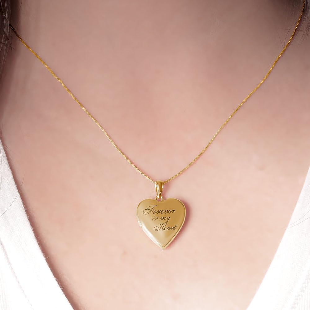 PicturesOnGold.com Forever In My Heart Locket Necklace for Women That Hold Pictures in Silver or Yellow Gold.