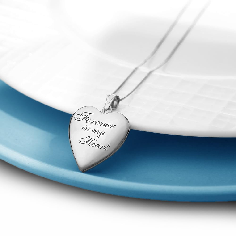 PicturesOnGold.com Forever In My Heart Locket Necklace for Women That Hold Pictures in Silver or Yellow Gold.