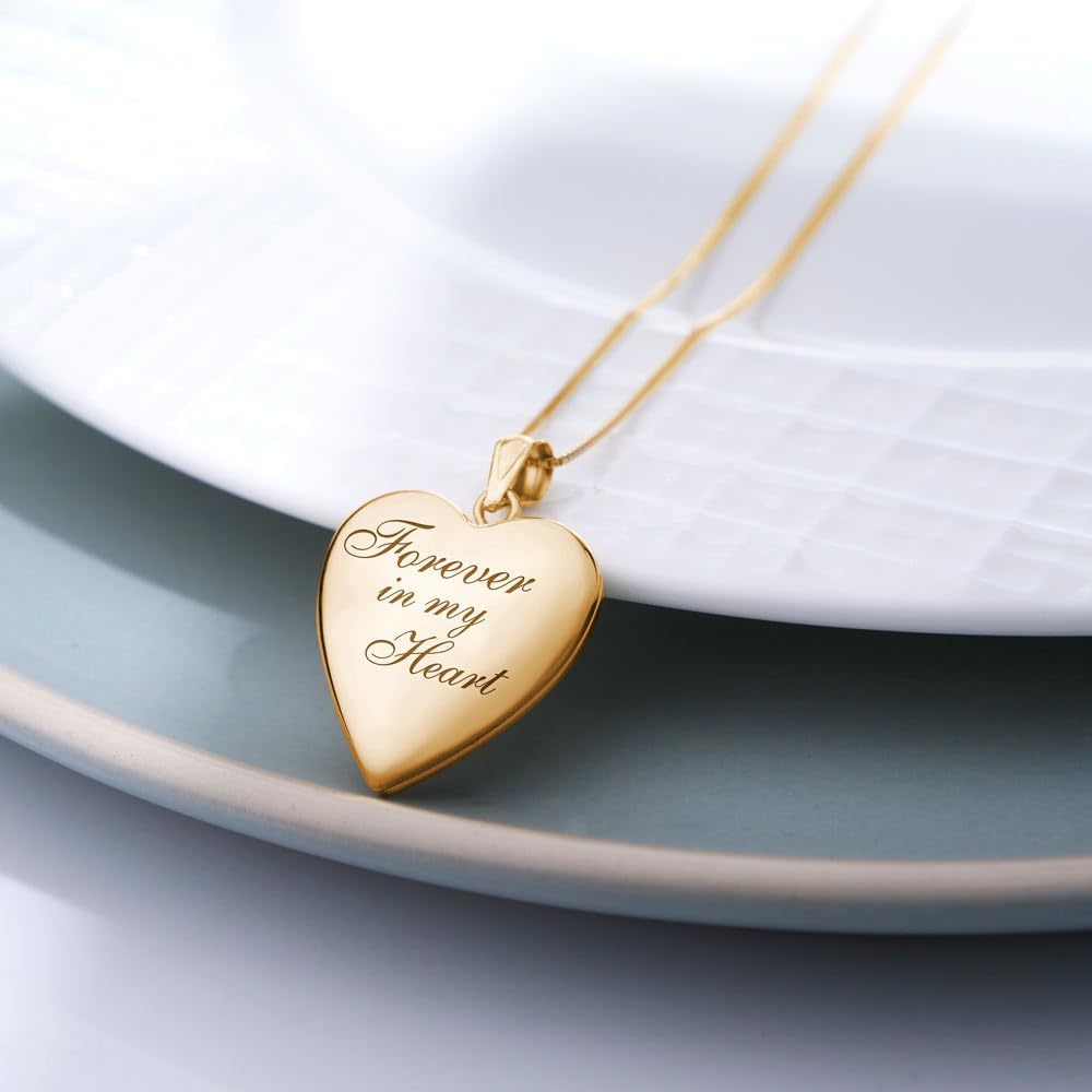 PicturesOnGold.com Forever In My Heart Locket Necklace for Women That Hold Pictures in Silver or Yellow Gold.