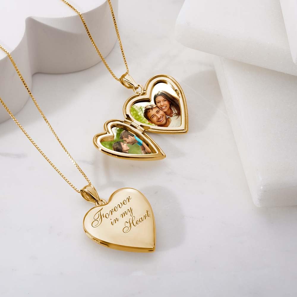 PicturesOnGold.com Forever In My Heart Locket Necklace for Women That Hold Pictures in Silver or Yellow Gold.