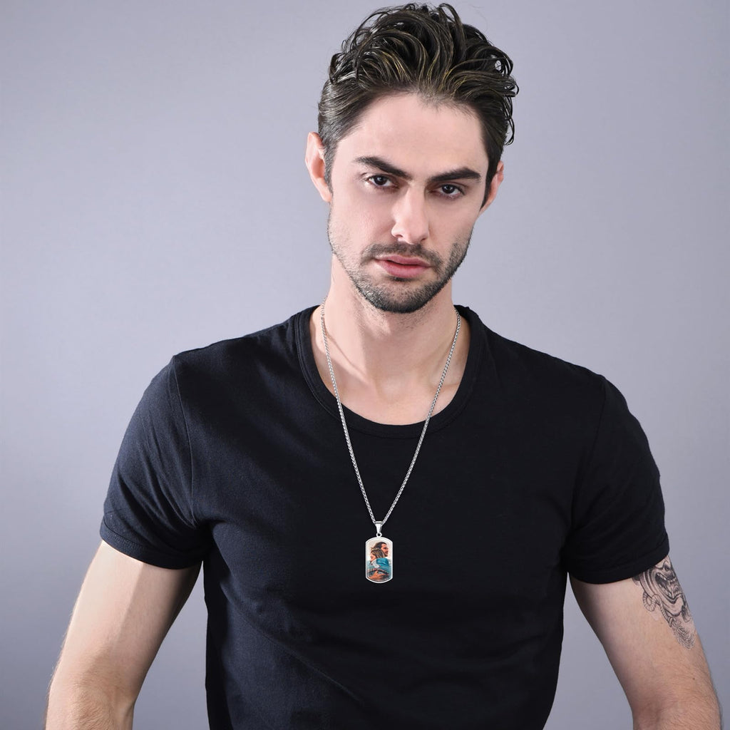 FindChic Creative Photo Necklace Personalized for Men Women Dog Tag/Square/Round/Angel Wing/Cat/Oval Shaped Stainless Steel/18K Gold Plated Picture Pendant Custom Text Memorial Jewelry, with Gift Box