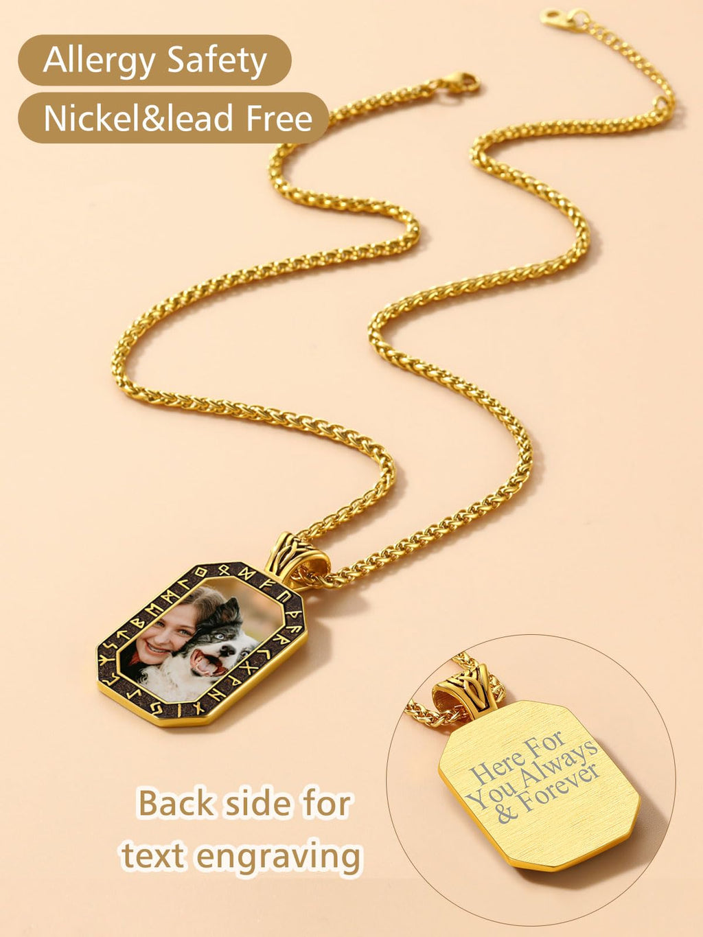 FindChic Creative Photo Necklace Personalized for Men Women Dog Tag/Square/Round/Angel Wing/Cat/Oval Shaped Stainless Steel/18K Gold Plated Picture Pendant Custom Text Memorial Jewelry, with Gift Box