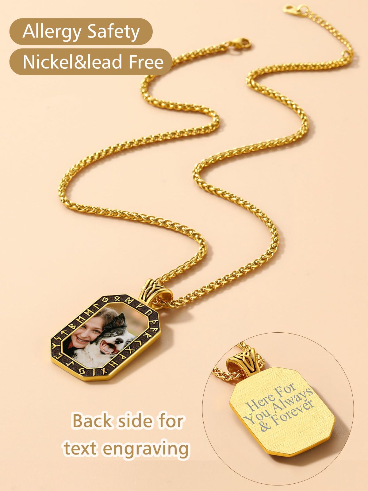 FindChic Creative Photo Necklace Personalized for Men Women Dog Tag/Square/Round/Angel Wing/Cat/Oval Shaped Stainless Steel/18K Gold Plated Picture Pendant Custom Text Memorial Jewelry, with Gift Box