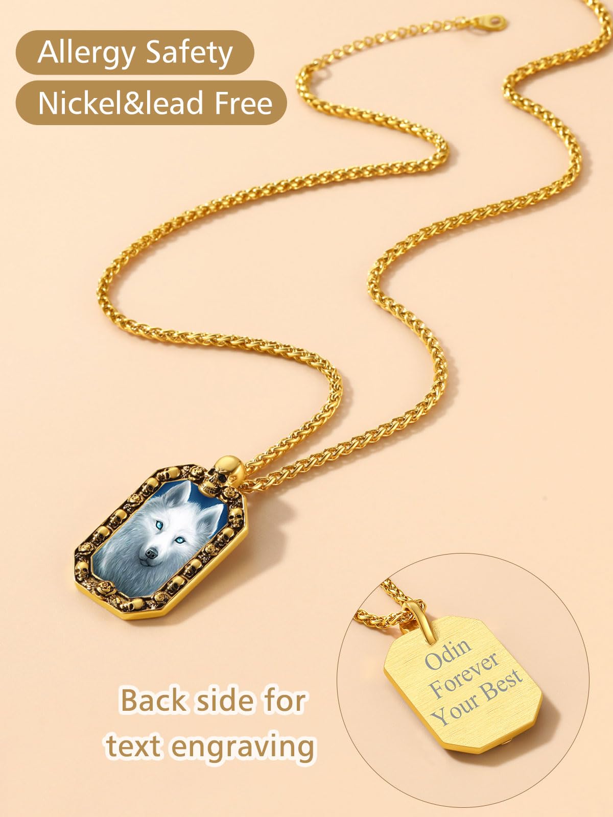 FindChic Creative Photo Necklace Personalized for Men Women Dog Tag/Square/Round/Angel Wing/Cat/Oval Shaped Stainless Steel/18K Gold Plated Picture Pendant Custom Text Memorial Jewelry, with Gift Box