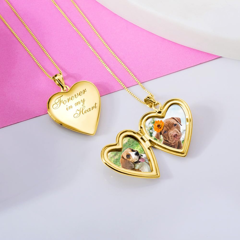 PicturesOnGold.com Forever In My Heart Locket Necklace for Women That Hold Pictures in Silver or Yellow Gold.