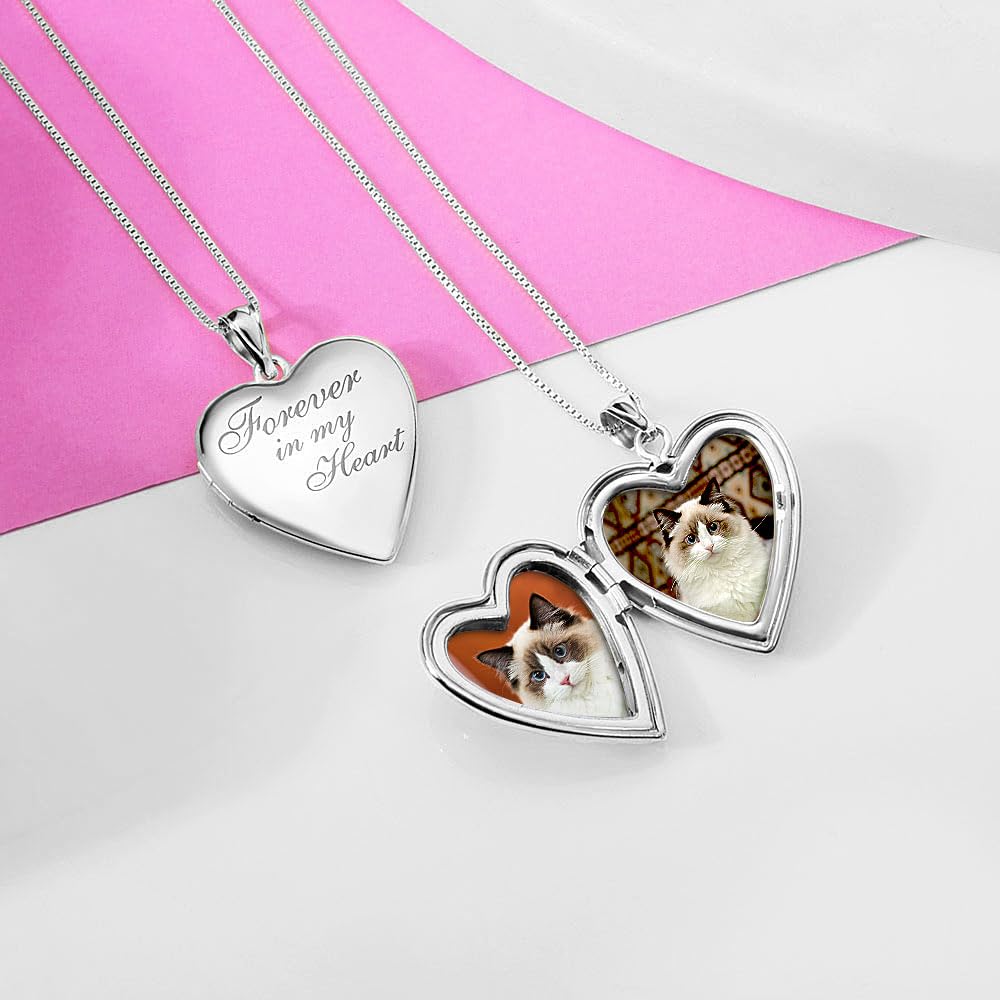 PicturesOnGold.com Forever In My Heart Locket Necklace for Women That Hold Pictures in Silver or Yellow Gold.
