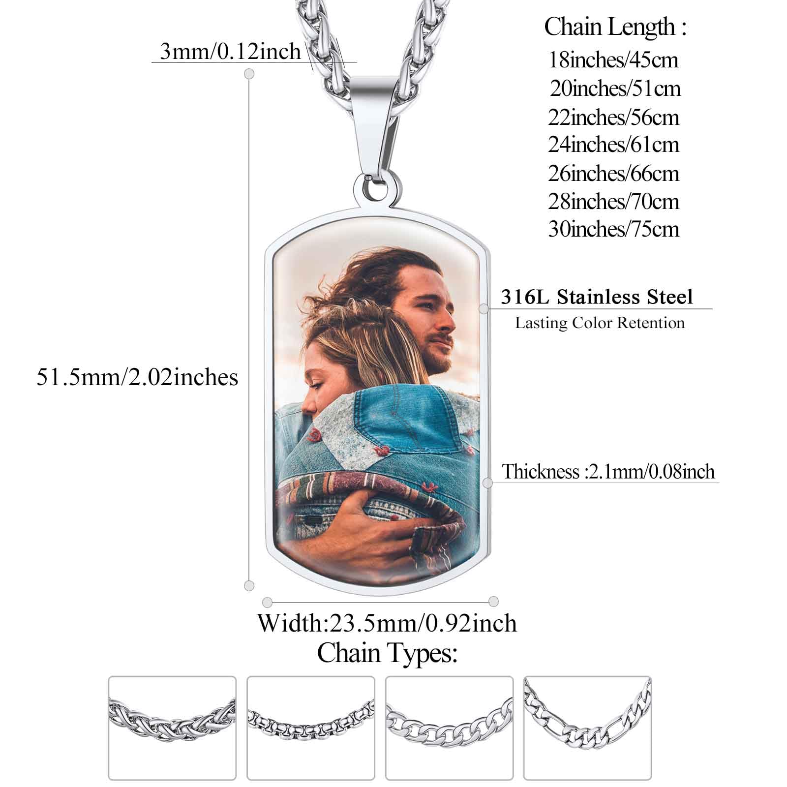 FindChic Creative Photo Necklace Personalized for Men Women Dog Tag/Square/Round/Angel Wing/Cat/Oval Shaped Stainless Steel/18K Gold Plated Picture Pendant Custom Text Memorial Jewelry, with Gift Box