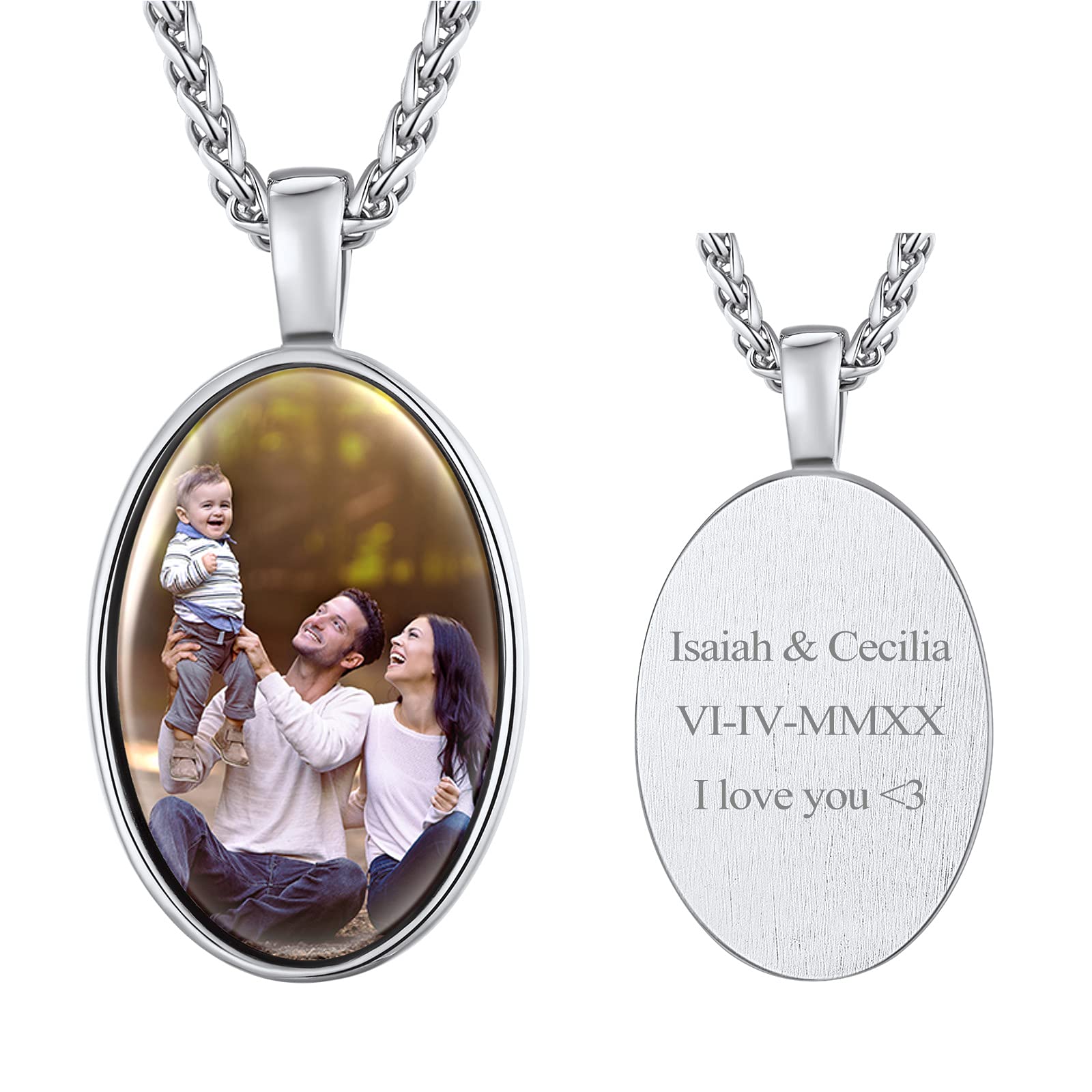 FindChic Creative Photo Necklace Personalized for Men Women Dog Tag/Square/Round/Angel Wing/Cat/Oval Shaped Stainless Steel/18K Gold Plated Picture Pendant Custom Text Memorial Jewelry, with Gift Box