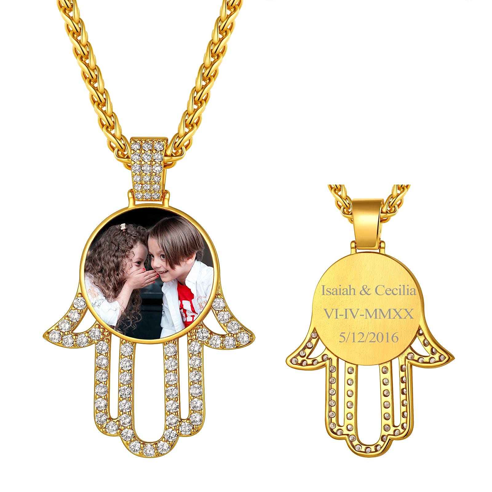 FindChic Creative Photo Necklace Personalized for Men Women Dog Tag/Square/Round/Angel Wing/Cat/Oval Shaped Stainless Steel/18K Gold Plated Picture Pendant Custom Text Memorial Jewelry, with Gift Box