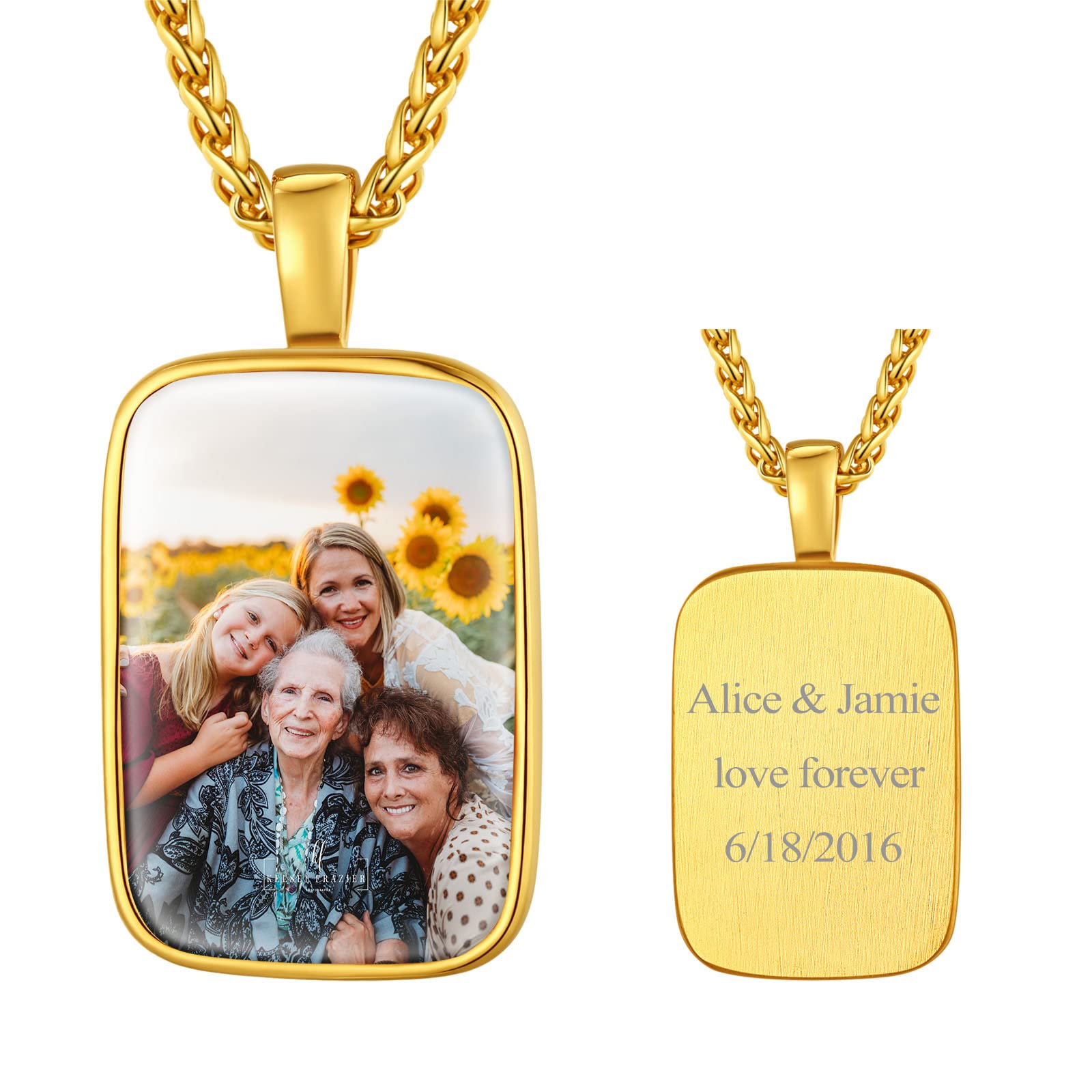 FindChic Creative Photo Necklace Personalized for Men Women Dog Tag/Square/Round/Angel Wing/Cat/Oval Shaped Stainless Steel/18K Gold Plated Picture Pendant Custom Text Memorial Jewelry, with Gift Box