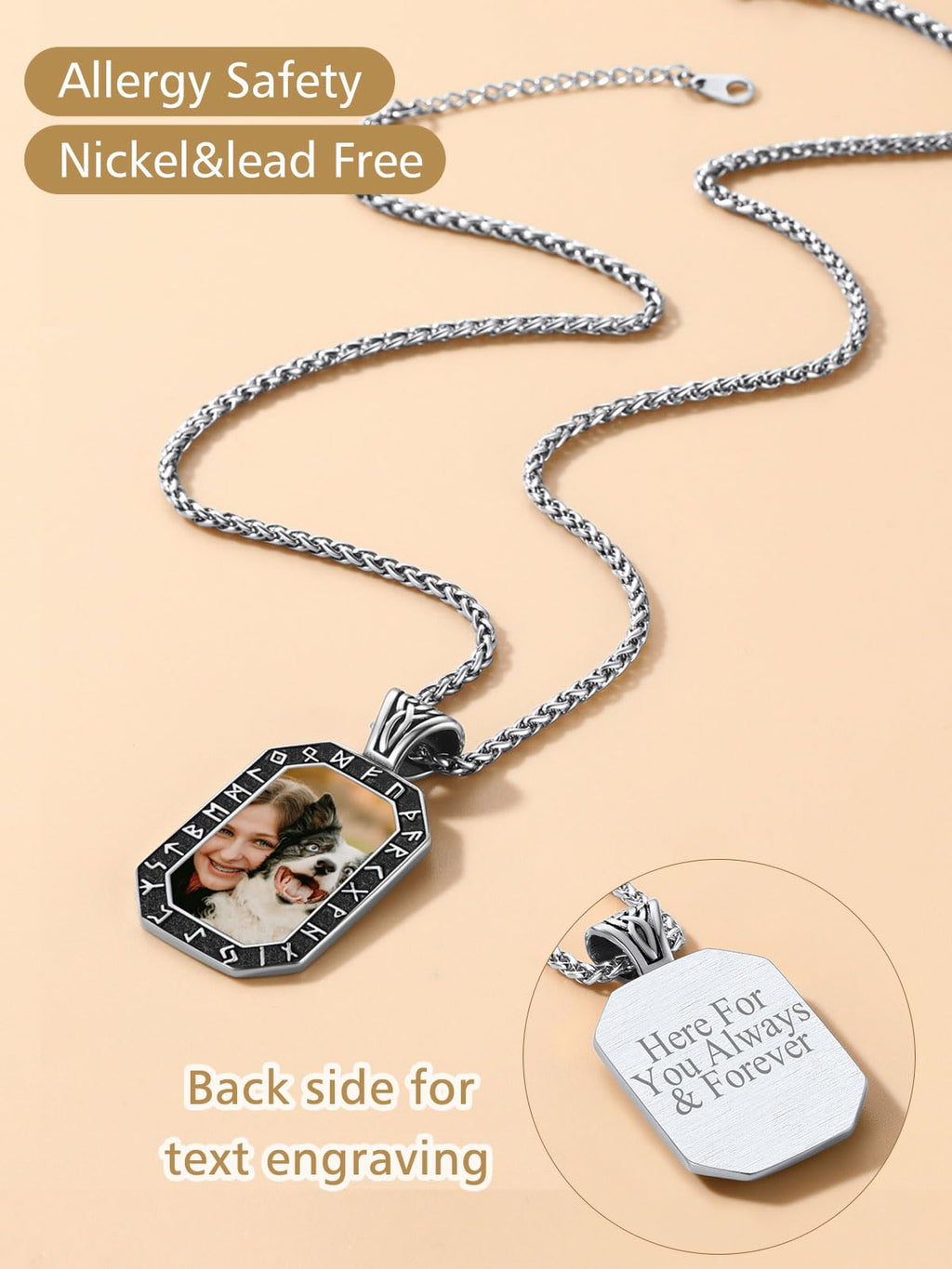FindChic Creative Photo Necklace Personalized for Men Women Dog Tag/Square/Round/Angel Wing/Cat/Oval Shaped Stainless Steel/18K Gold Plated Picture Pendant Custom Text Memorial Jewelry, with Gift Box