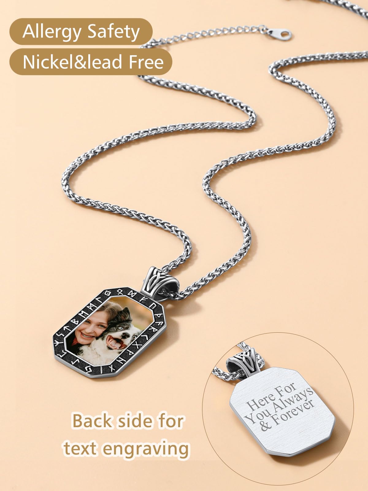 FindChic Creative Photo Necklace Personalized for Men Women Dog Tag/Square/Round/Angel Wing/Cat/Oval Shaped Stainless Steel/18K Gold Plated Picture Pendant Custom Text Memorial Jewelry, with Gift Box