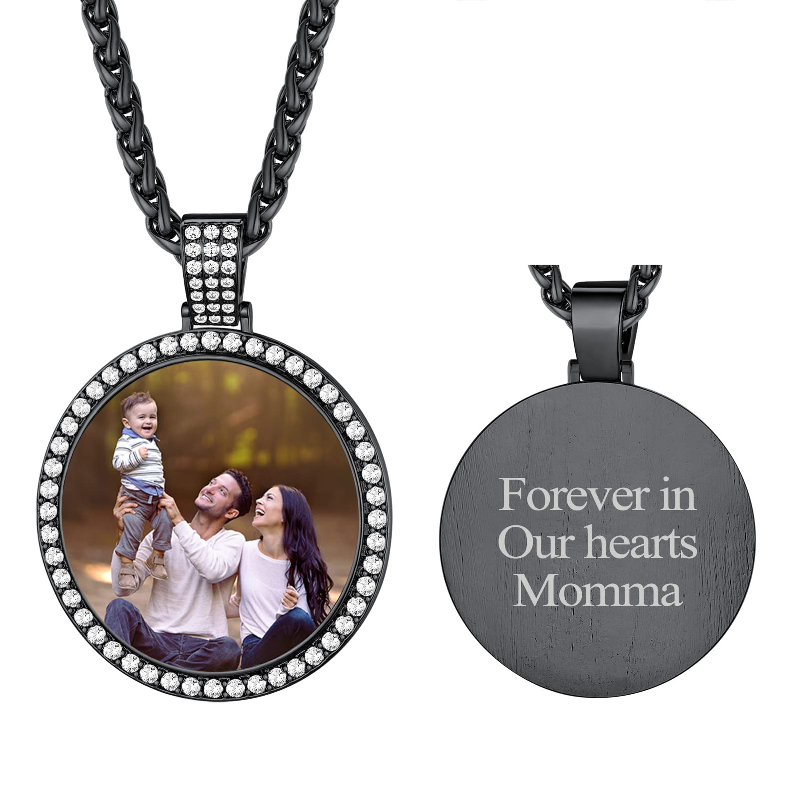 FindChic Creative Photo Necklace Personalized for Men Women Dog Tag/Square/Round/Angel Wing/Cat/Oval Shaped Stainless Steel/18K Gold Plated Picture Pendant Custom Text Memorial Jewelry, with Gift Box