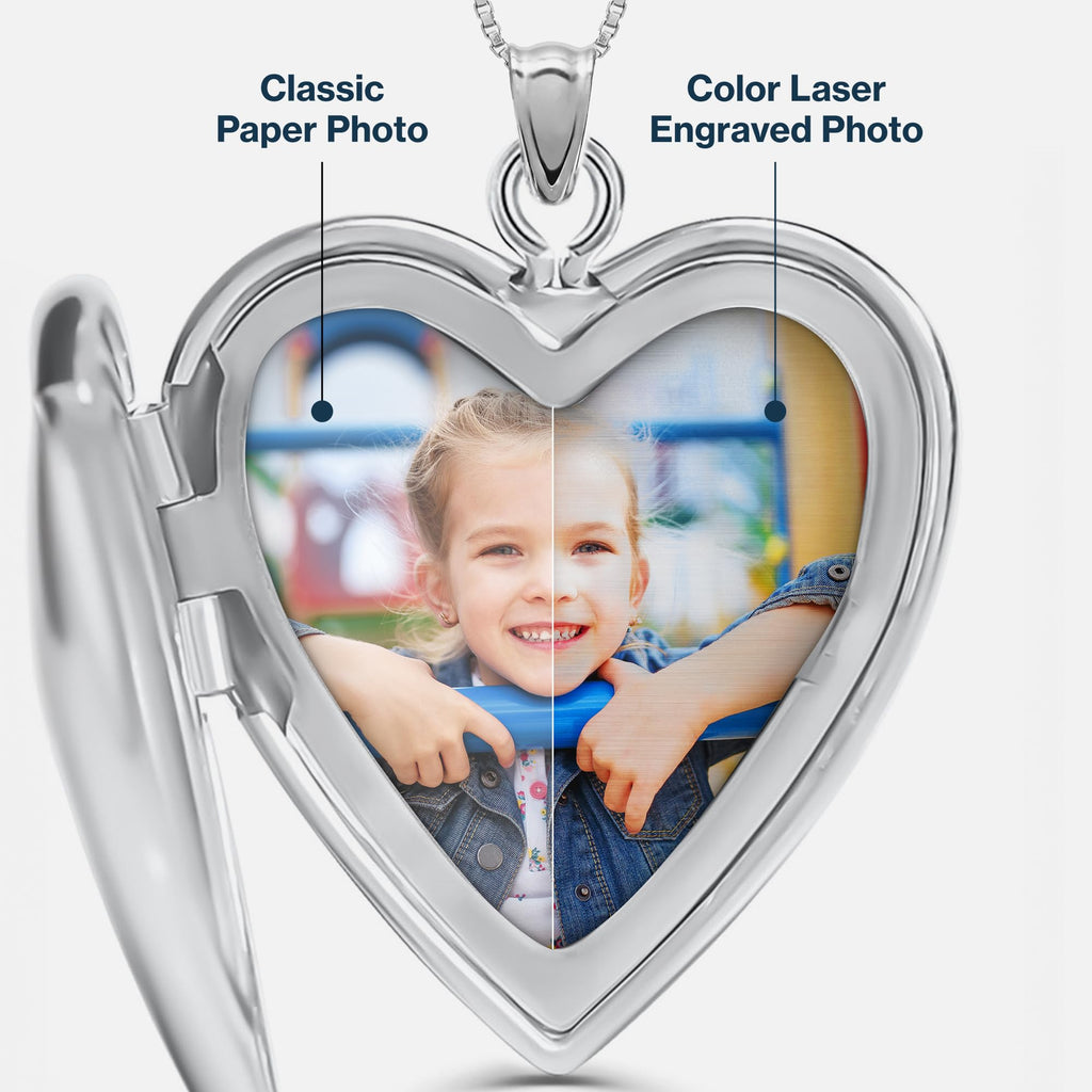 PicturesOnGold.com Forever In My Heart Locket Necklace for Women That Hold Pictures in Silver or Yellow Gold.