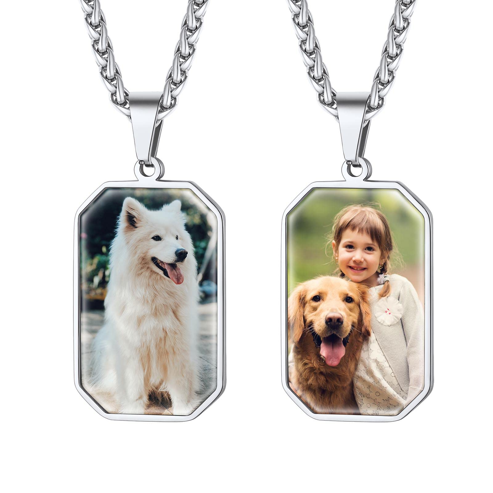 FindChic Creative Photo Necklace Personalized for Men Women Dog Tag/Square/Round/Angel Wing/Cat/Oval Shaped Stainless Steel/18K Gold Plated Picture Pendant Custom Text Memorial Jewelry, with Gift Box