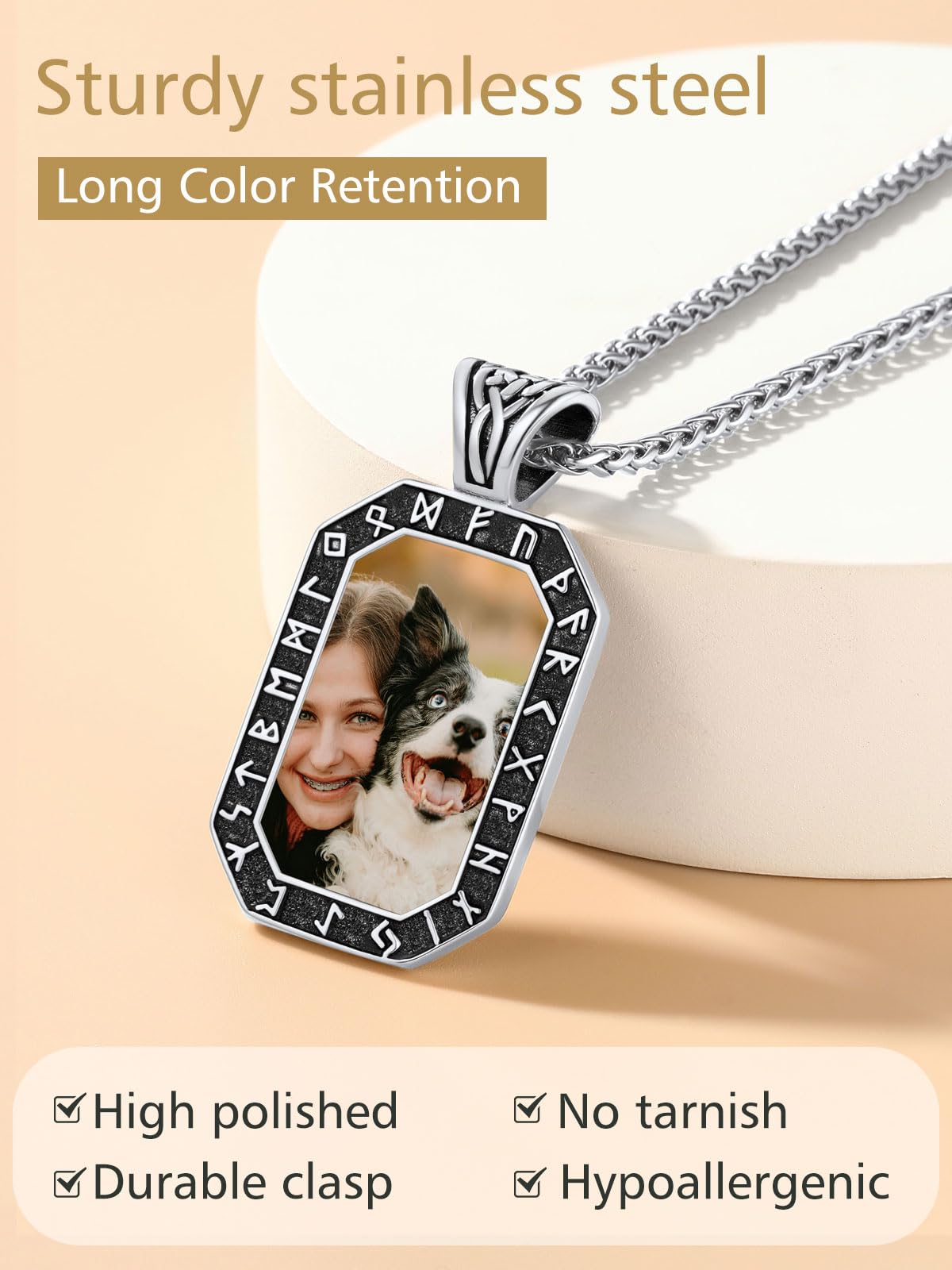 FindChic Creative Photo Necklace Personalized for Men Women Dog Tag/Square/Round/Angel Wing/Cat/Oval Shaped Stainless Steel/18K Gold Plated Picture Pendant Custom Text Memorial Jewelry, with Gift Box