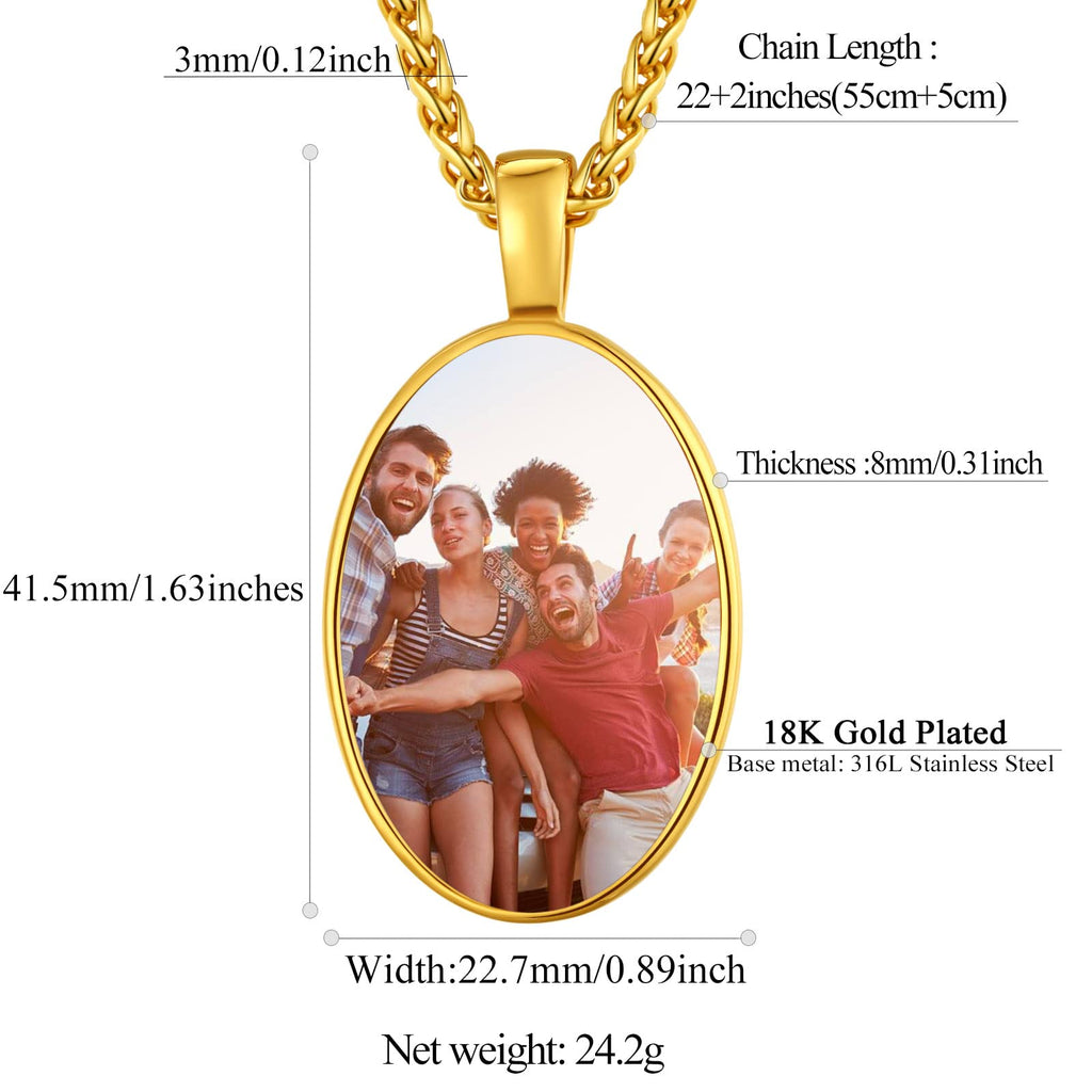 FindChic Creative Photo Necklace Personalized for Men Women Dog Tag/Square/Round/Angel Wing/Cat/Oval Shaped Stainless Steel/18K Gold Plated Picture Pendant Custom Text Memorial Jewelry, with Gift Box