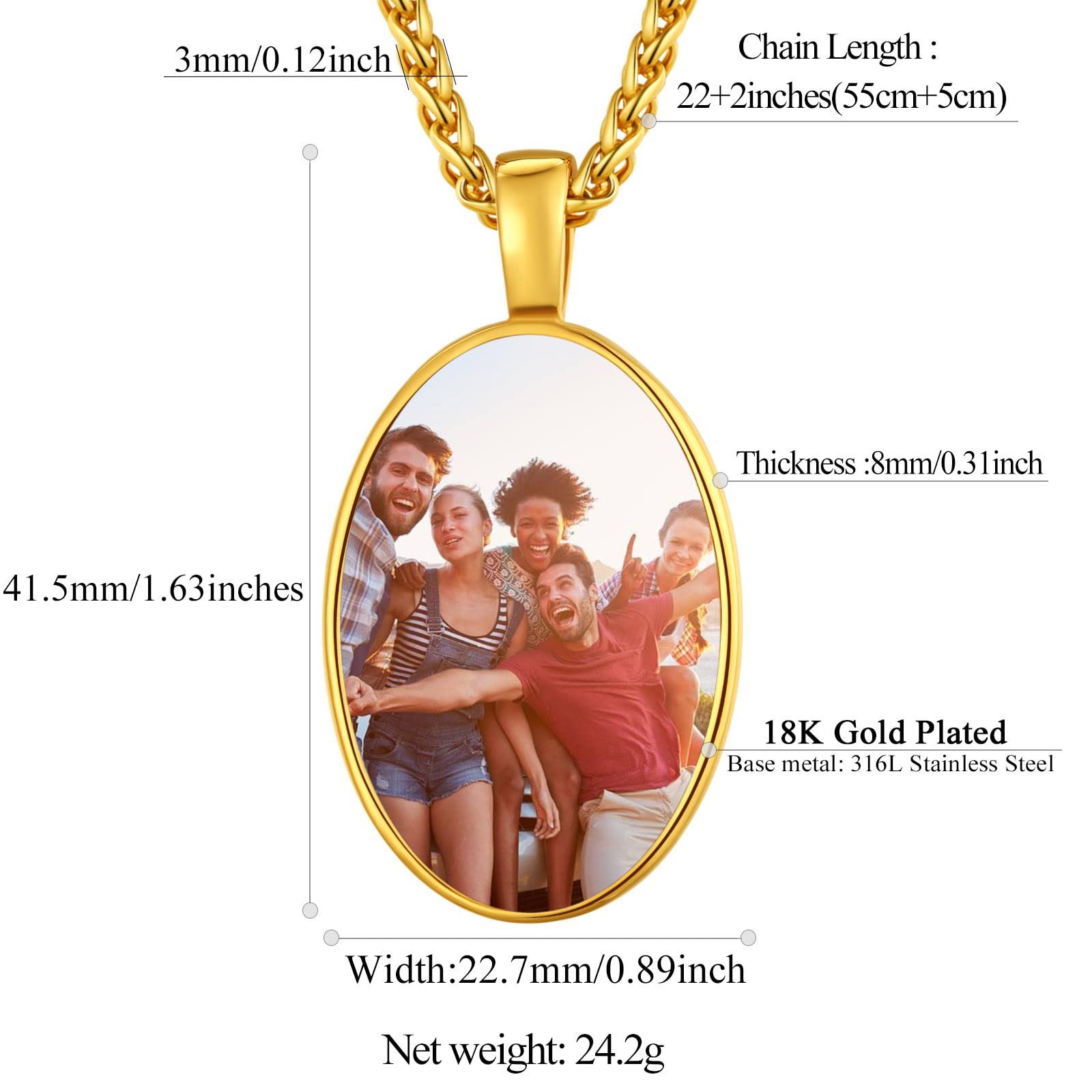 FindChic Creative Photo Necklace Personalized for Men Women Dog Tag/Square/Round/Angel Wing/Cat/Oval Shaped Stainless Steel/18K Gold Plated Picture Pendant Custom Text Memorial Jewelry, with Gift Box