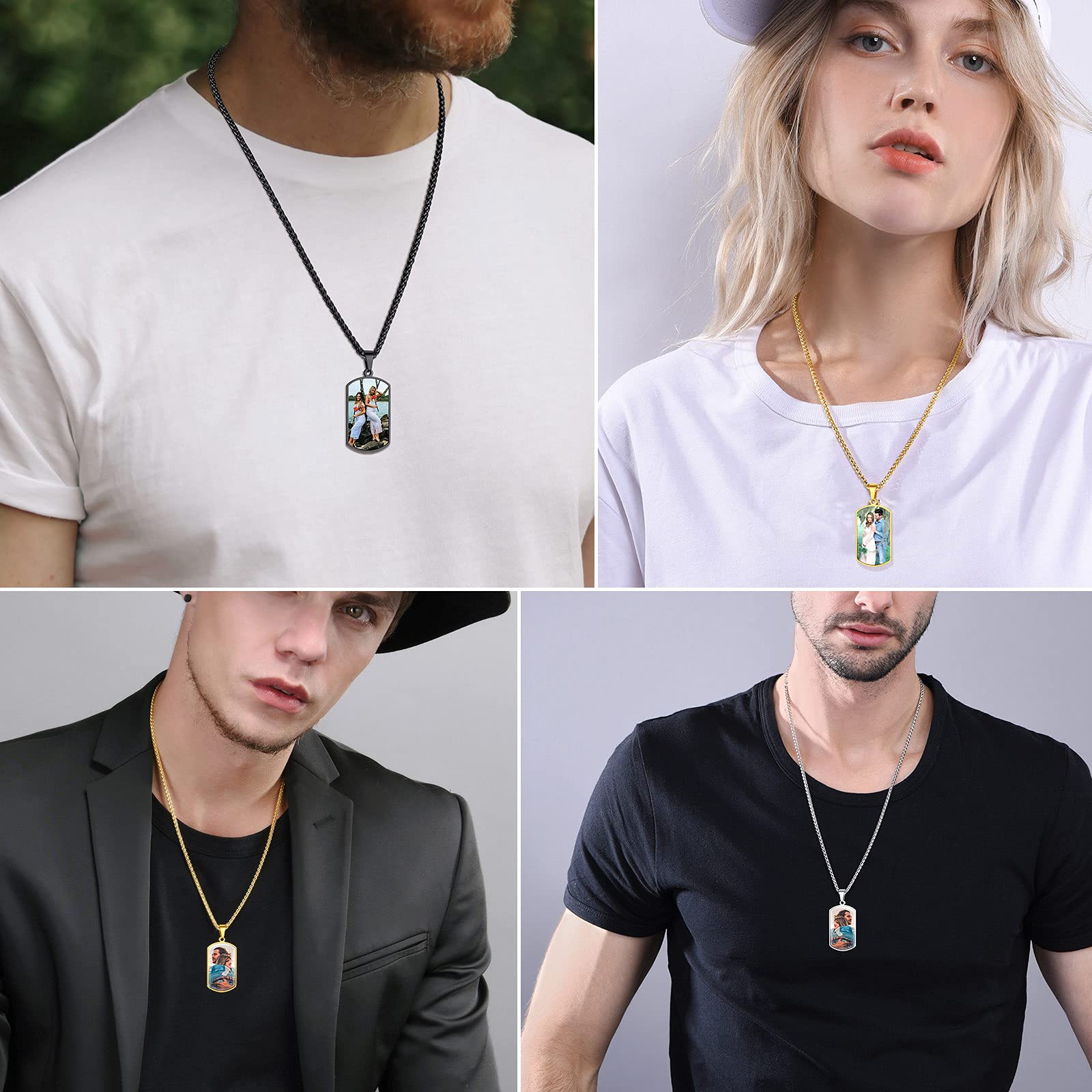 FindChic Creative Photo Necklace Personalized for Men Women Dog Tag/Square/Round/Angel Wing/Cat/Oval Shaped Stainless Steel/18K Gold Plated Picture Pendant Custom Text Memorial Jewelry, with Gift Box