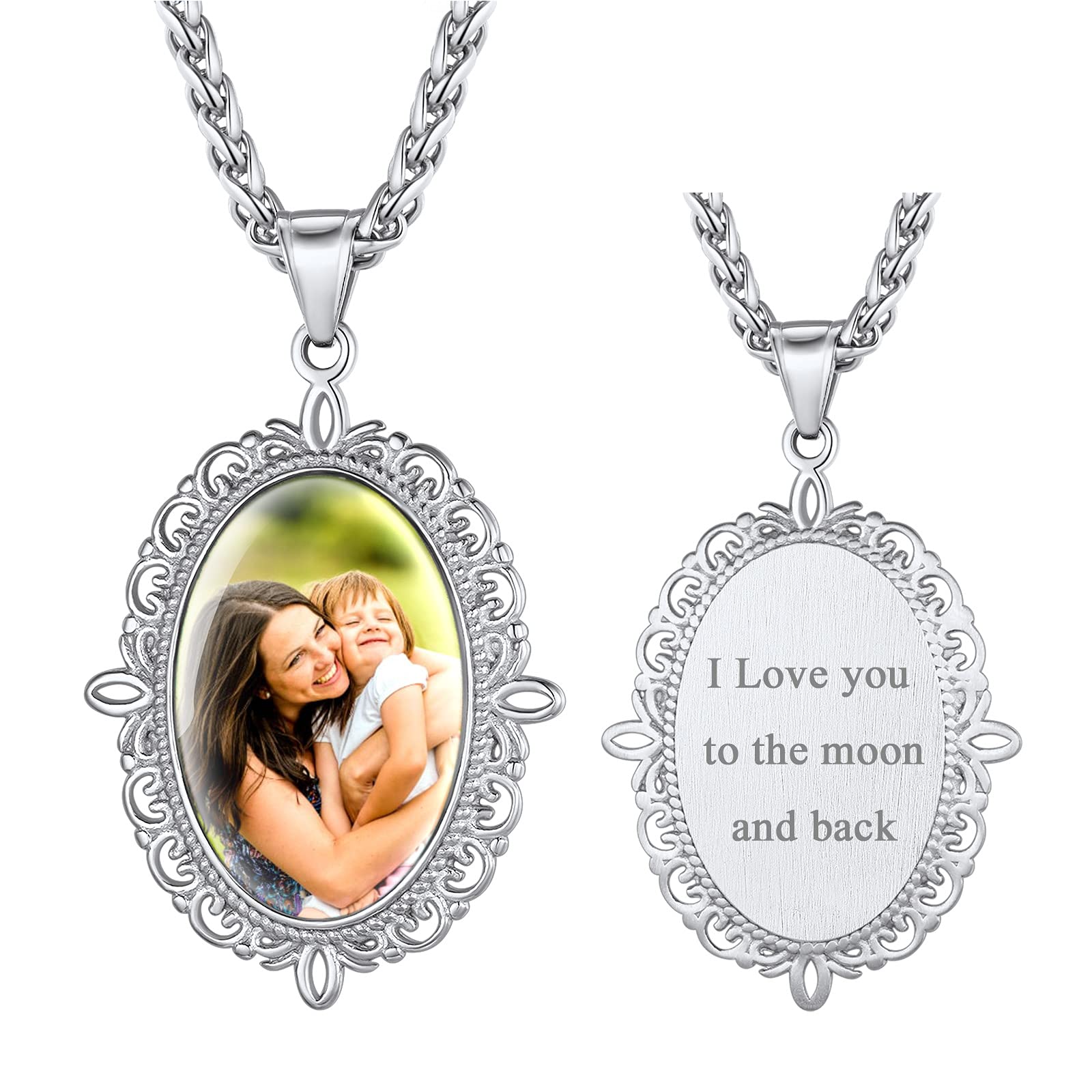 FindChic Creative Photo Necklace Personalized for Men Women Dog Tag/Square/Round/Angel Wing/Cat/Oval Shaped Stainless Steel/18K Gold Plated Picture Pendant Custom Text Memorial Jewelry, with Gift Box