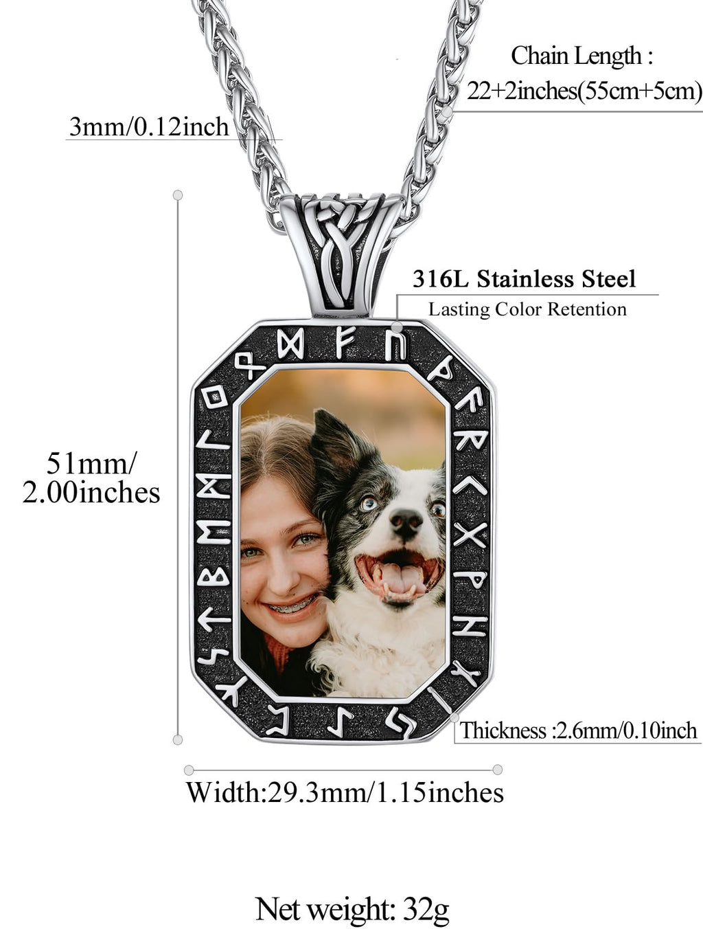 FindChic Creative Photo Necklace Personalized for Men Women Dog Tag/Square/Round/Angel Wing/Cat/Oval Shaped Stainless Steel/18K Gold Plated Picture Pendant Custom Text Memorial Jewelry, with Gift Box
