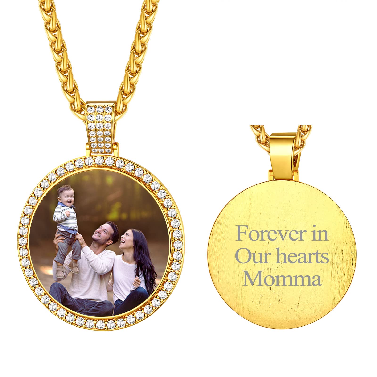 FindChic Creative Photo Necklace Personalized for Men Women Dog Tag/Square/Round/Angel Wing/Cat/Oval Shaped Stainless Steel/18K Gold Plated Picture Pendant Custom Text Memorial Jewelry, with Gift Box