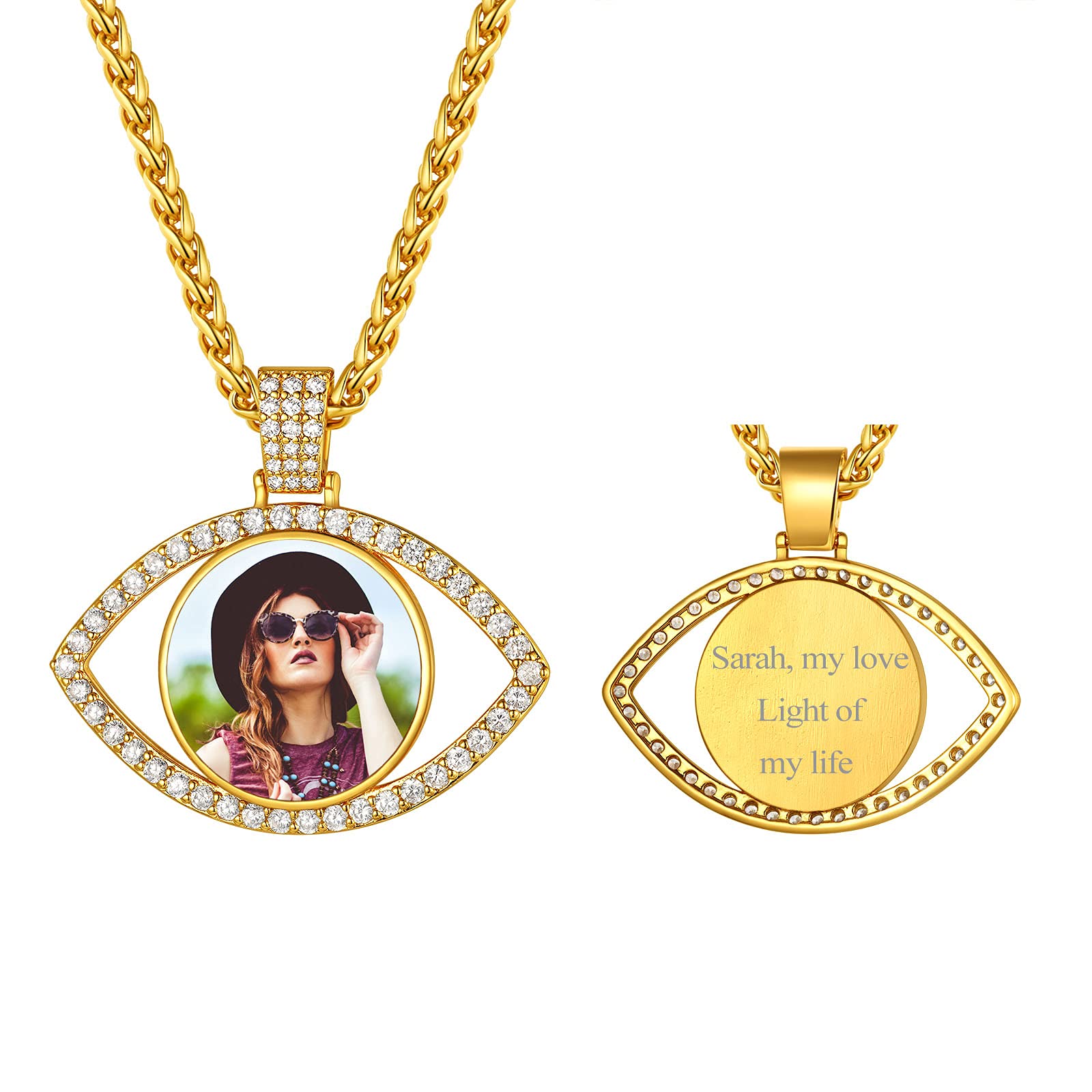 FindChic Creative Photo Necklace Personalized for Men Women Dog Tag/Square/Round/Angel Wing/Cat/Oval Shaped Stainless Steel/18K Gold Plated Picture Pendant Custom Text Memorial Jewelry, with Gift Box