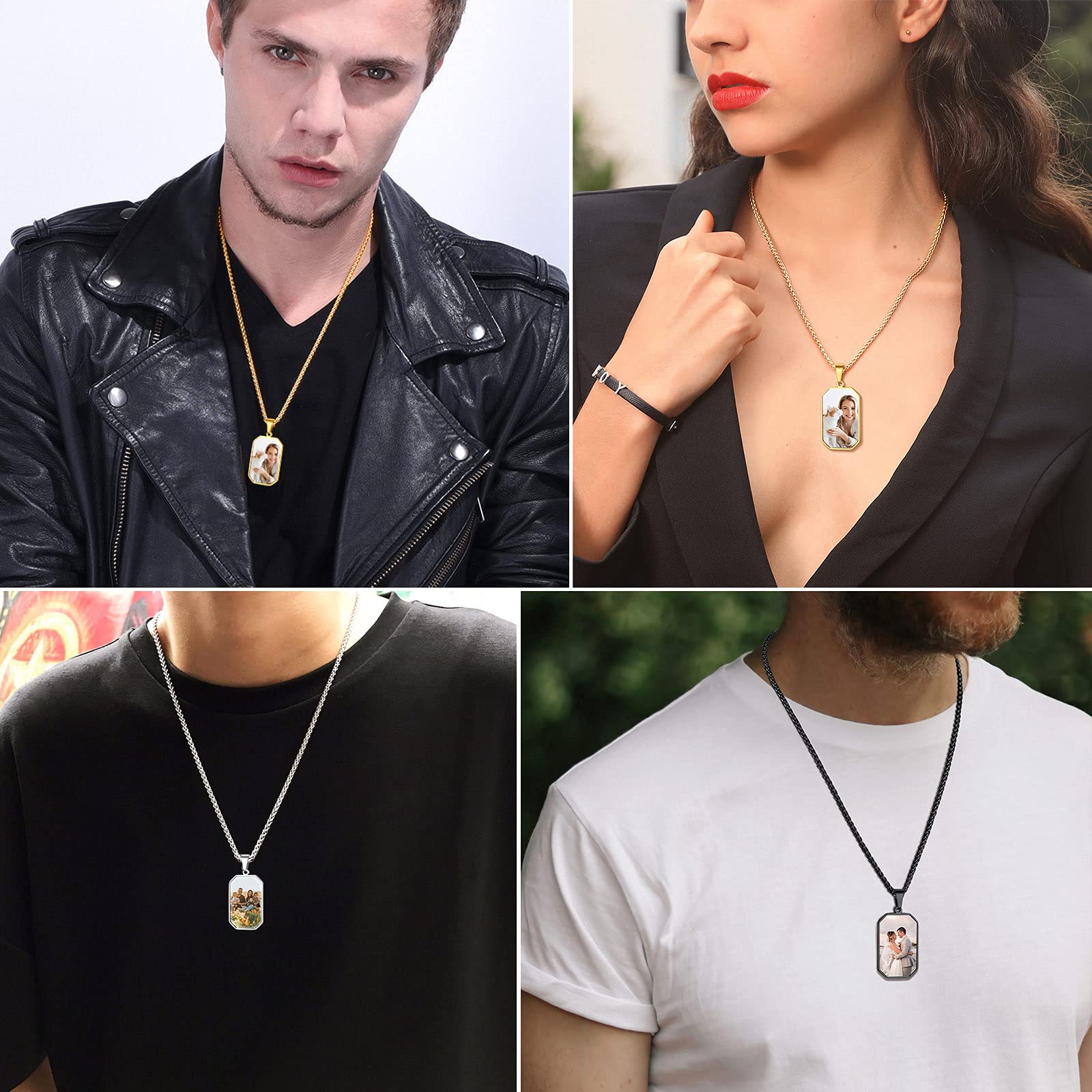 FindChic Creative Photo Necklace Personalized for Men Women Dog Tag/Square/Round/Angel Wing/Cat/Oval Shaped Stainless Steel/18K Gold Plated Picture Pendant Custom Text Memorial Jewelry, with Gift Box