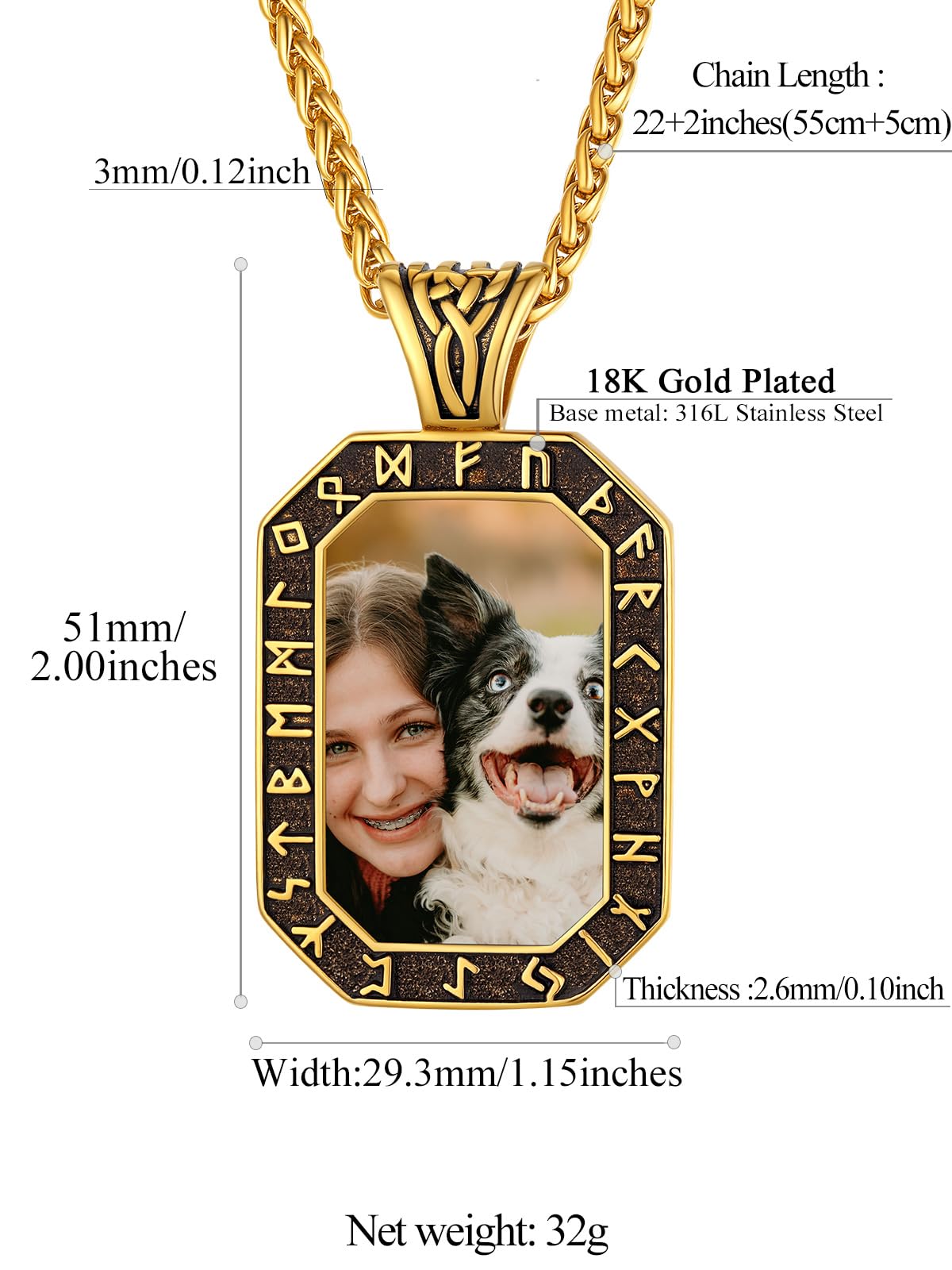 FindChic Creative Photo Necklace Personalized for Men Women Dog Tag/Square/Round/Angel Wing/Cat/Oval Shaped Stainless Steel/18K Gold Plated Picture Pendant Custom Text Memorial Jewelry, with Gift Box