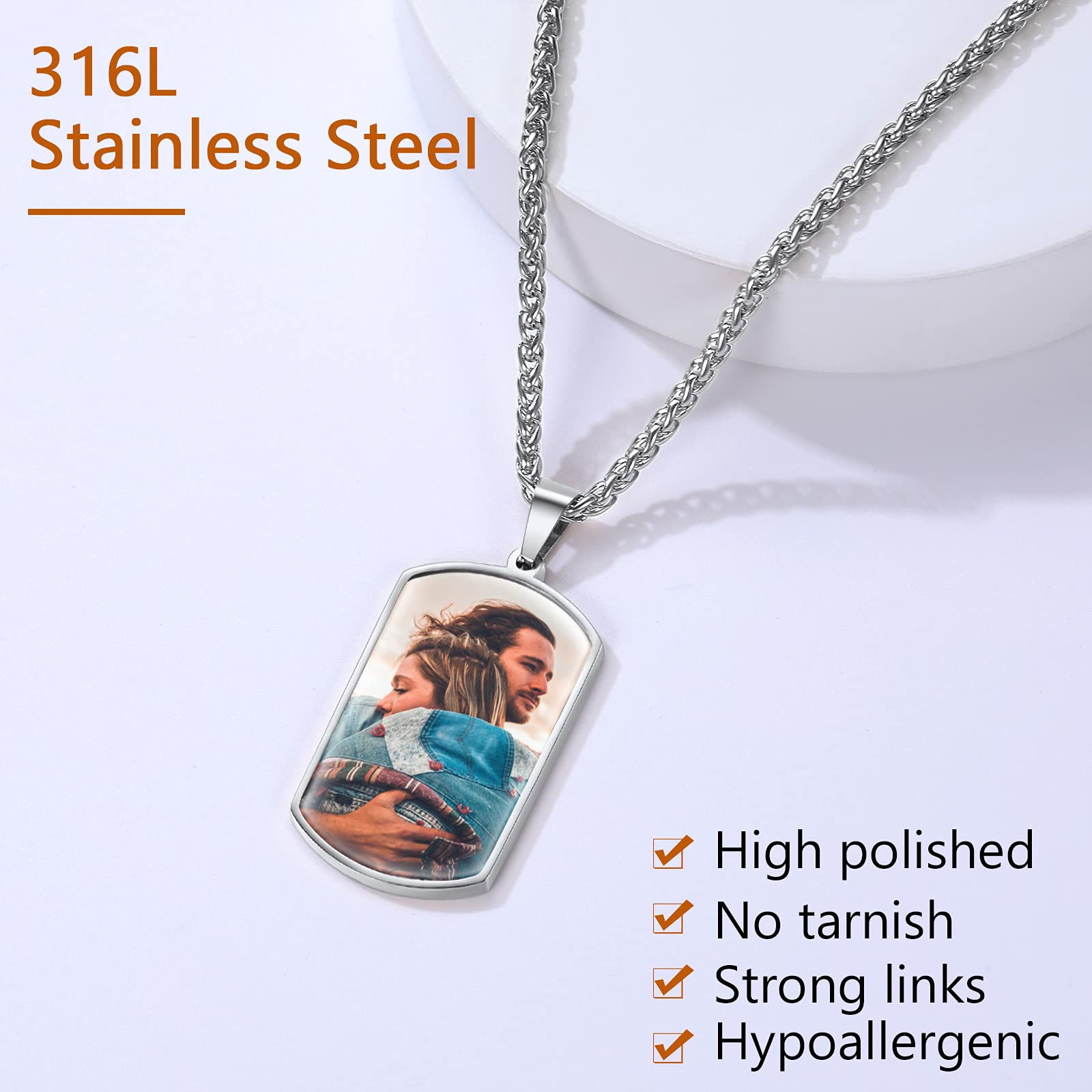 FindChic Creative Photo Necklace Personalized for Men Women Dog Tag/Square/Round/Angel Wing/Cat/Oval Shaped Stainless Steel/18K Gold Plated Picture Pendant Custom Text Memorial Jewelry, with Gift Box