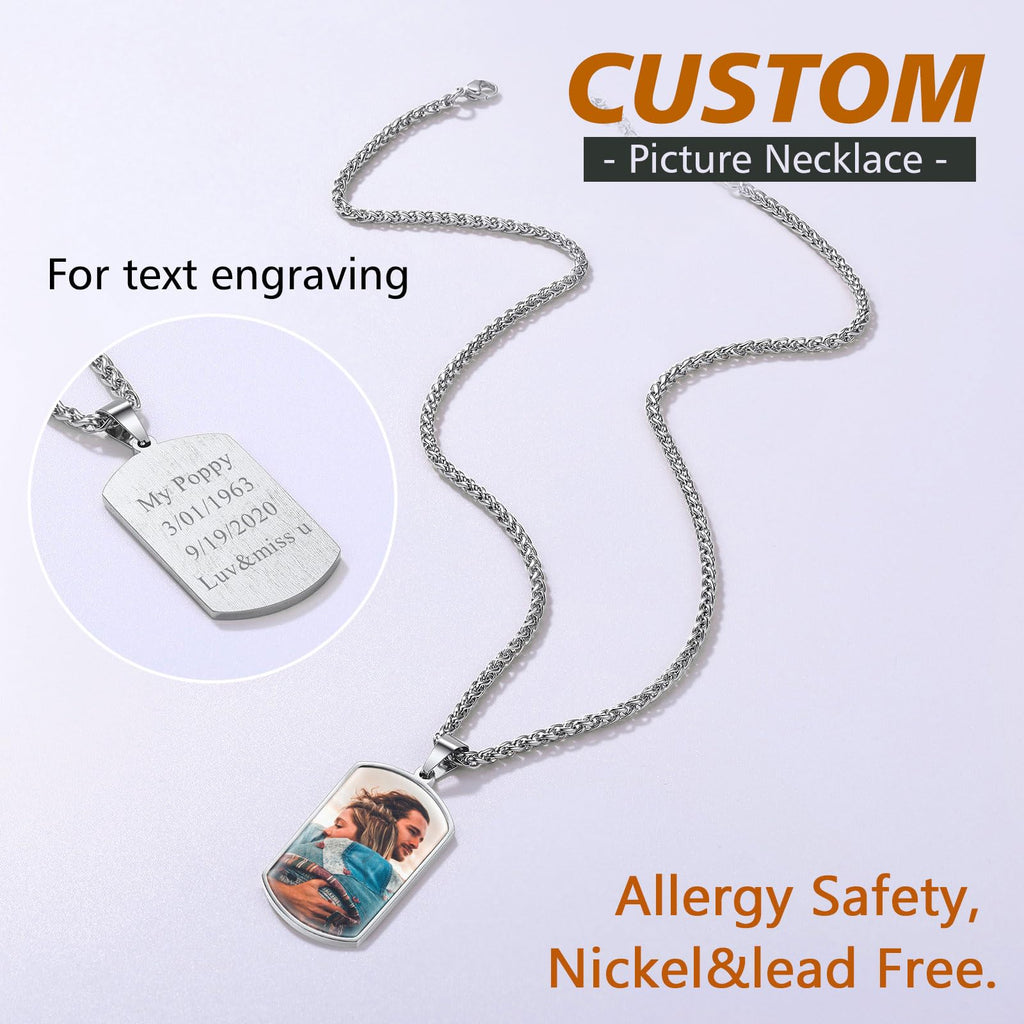 FindChic Creative Photo Necklace Personalized for Men Women Dog Tag/Square/Round/Angel Wing/Cat/Oval Shaped Stainless Steel/18K Gold Plated Picture Pendant Custom Text Memorial Jewelry, with Gift Box