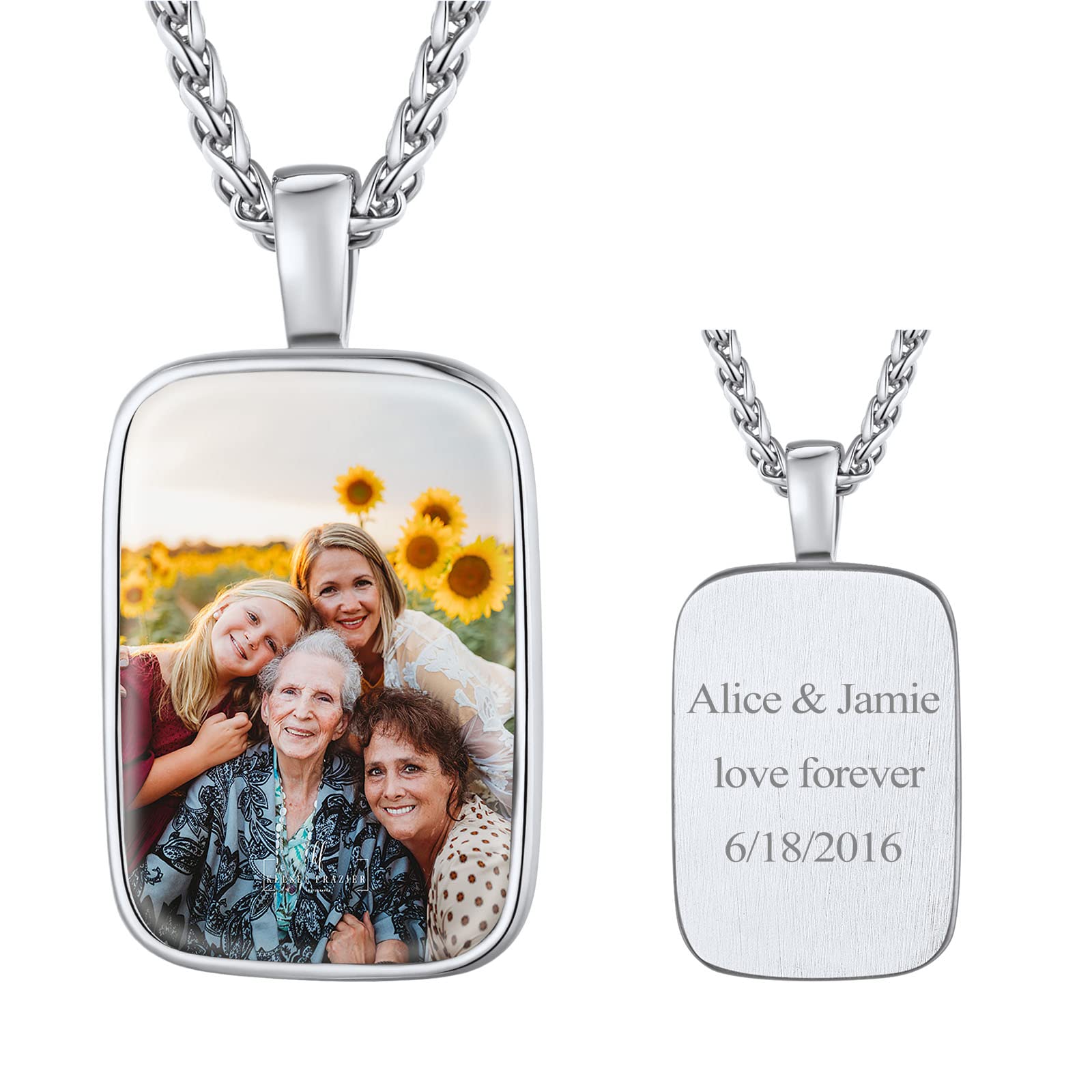 FindChic Creative Photo Necklace Personalized for Men Women Dog Tag/Square/Round/Angel Wing/Cat/Oval Shaped Stainless Steel/18K Gold Plated Picture Pendant Custom Text Memorial Jewelry, with Gift Box