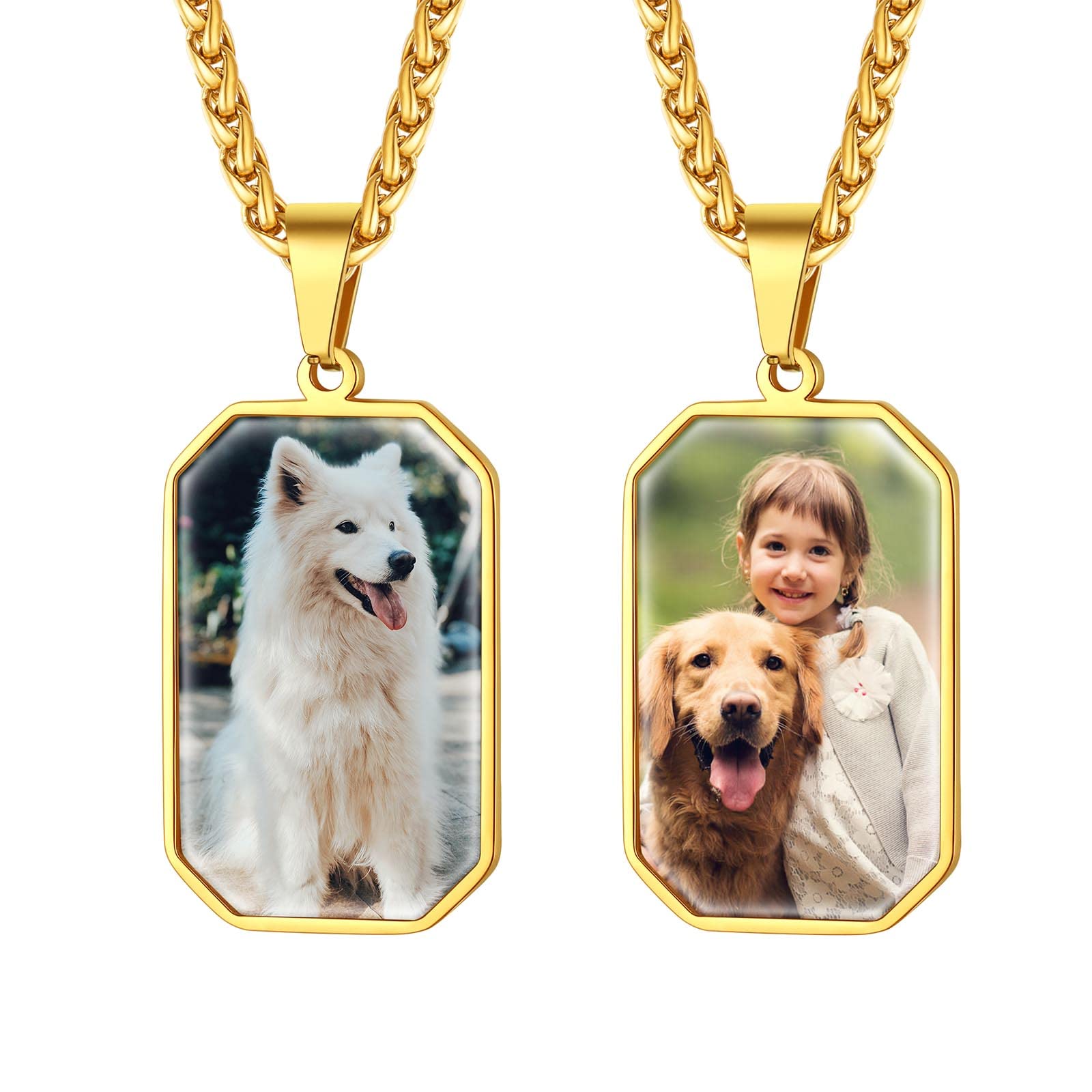 FindChic Creative Photo Necklace Personalized for Men Women Dog Tag/Square/Round/Angel Wing/Cat/Oval Shaped Stainless Steel/18K Gold Plated Picture Pendant Custom Text Memorial Jewelry, with Gift Box