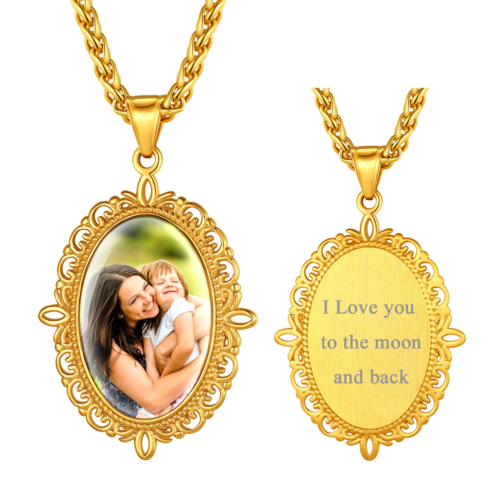 FindChic Creative Photo Necklace Personalized for Men Women Dog Tag/Square/Round/Angel Wing/Cat/Oval Shaped Stainless Steel/18K Gold Plated Picture Pendant Custom Text Memorial Jewelry, with Gift Box