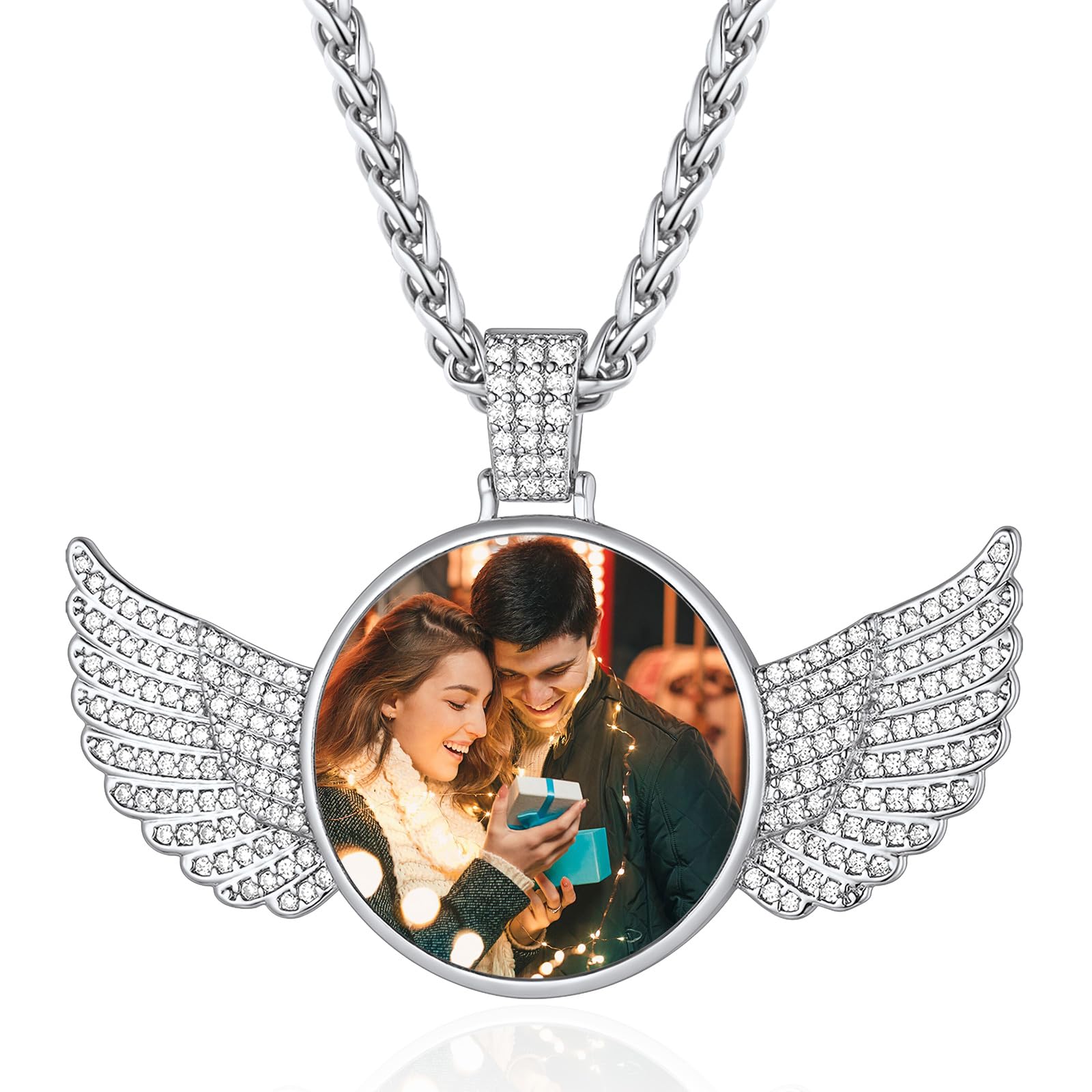FindChic Creative Photo Necklace Personalized for Men Women Dog Tag/Square/Round/Angel Wing/Cat/Oval Shaped Stainless Steel/18K Gold Plated Picture Pendant Custom Text Memorial Jewelry, with Gift Box
