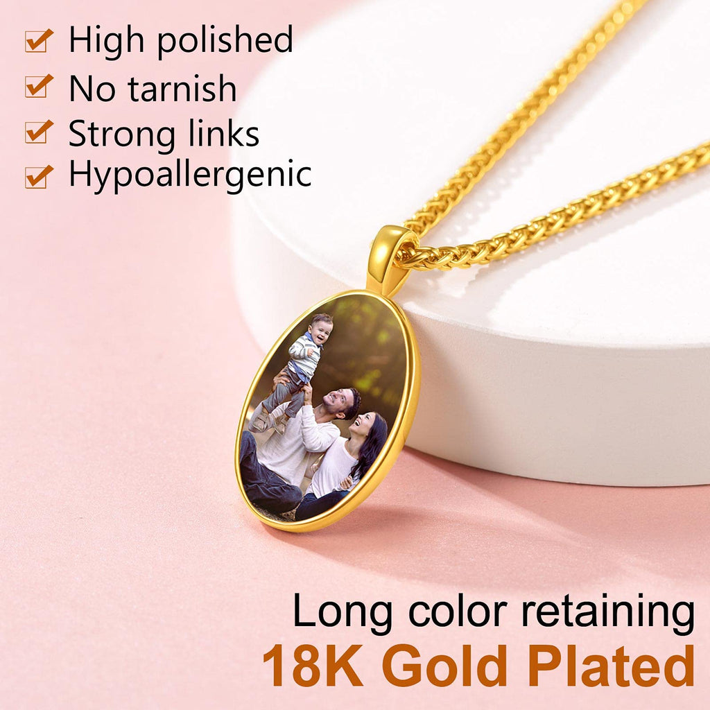 FindChic Creative Photo Necklace Personalized for Men Women Dog Tag/Square/Round/Angel Wing/Cat/Oval Shaped Stainless Steel/18K Gold Plated Picture Pendant Custom Text Memorial Jewelry, with Gift Box