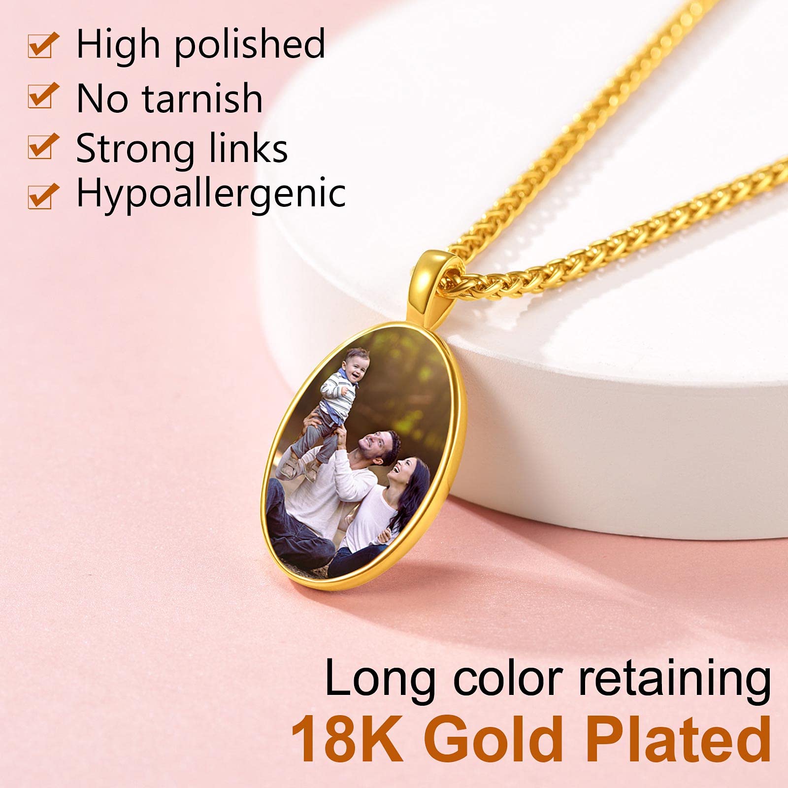 FindChic Creative Photo Necklace Personalized for Men Women Dog Tag/Square/Round/Angel Wing/Cat/Oval Shaped Stainless Steel/18K Gold Plated Picture Pendant Custom Text Memorial Jewelry, with Gift Box