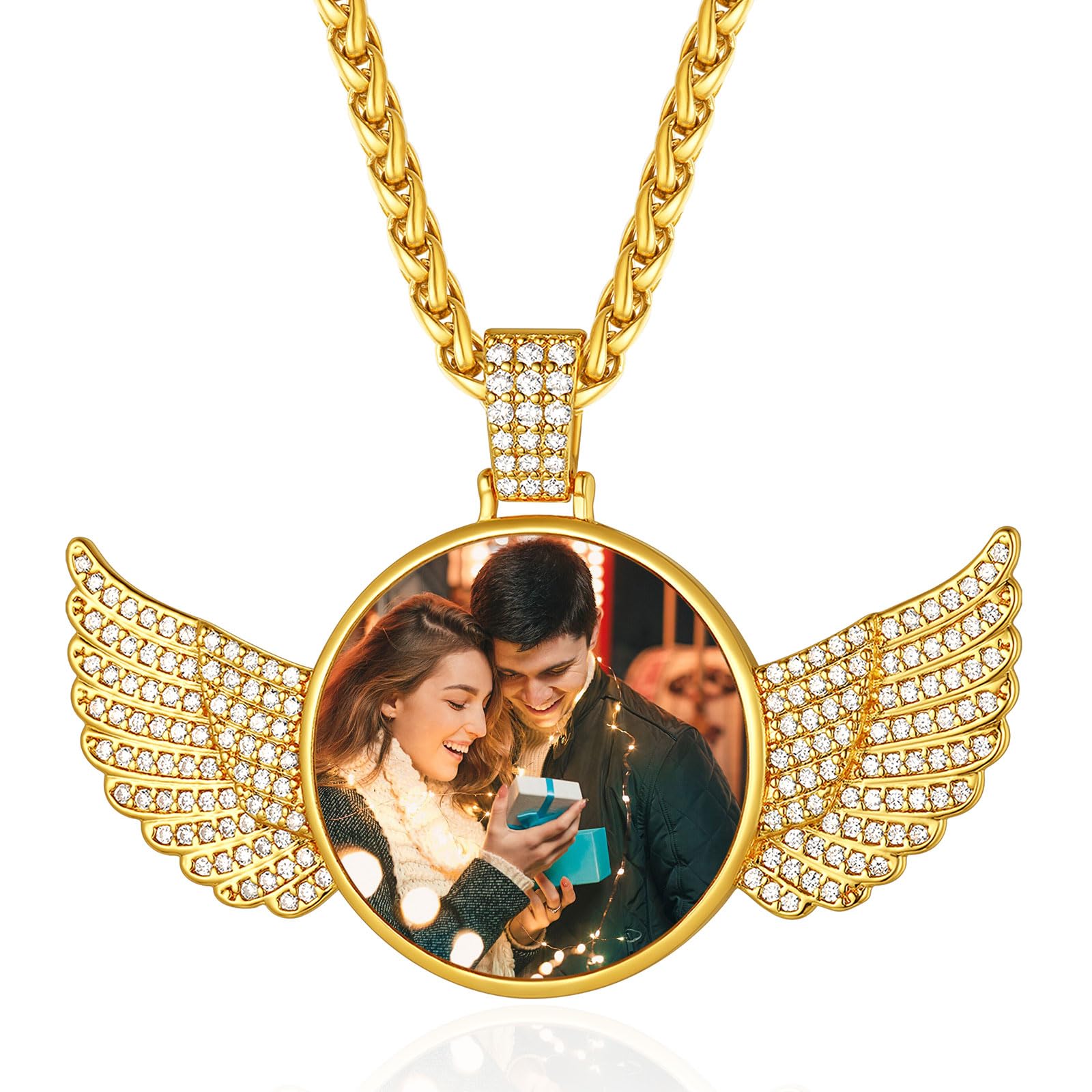 FindChic Creative Photo Necklace Personalized for Men Women Dog Tag/Square/Round/Angel Wing/Cat/Oval Shaped Stainless Steel/18K Gold Plated Picture Pendant Custom Text Memorial Jewelry, with Gift Box