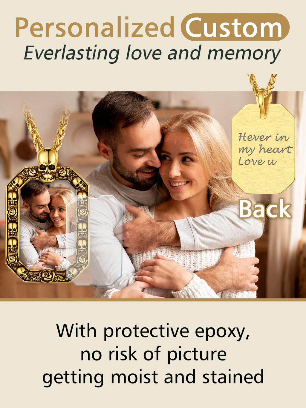 FindChic Creative Photo Necklace Personalized for Men Women Dog Tag/Square/Round/Angel Wing/Cat/Oval Shaped Stainless Steel/18K Gold Plated Picture Pendant Custom Text Memorial Jewelry, with Gift Box