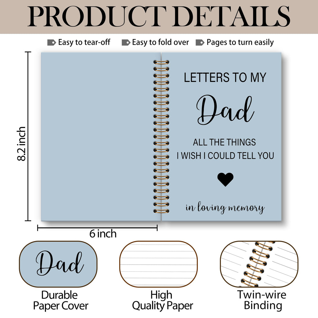 Memorial Gifts for Loss of Dad Grief Notebook Journal, Letters to My Dad in Heaven Journal, Sympathy Notebooks Gifts for Loss of Dad Father, In Loving Memory Sympathy Gifts, 6x8.2In