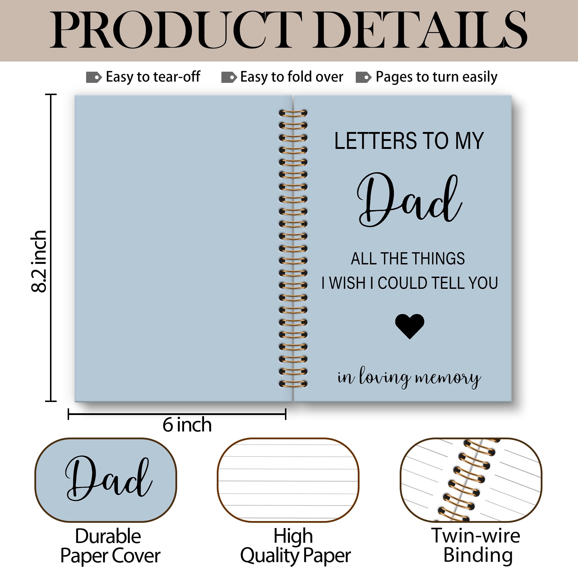 Memorial Gifts for Loss of Dad Grief Notebook Journal, Letters to My Dad in Heaven Journal, Sympathy Notebooks Gifts for Loss of Dad Father, In Loving Memory Sympathy Gifts, 6x8.2In