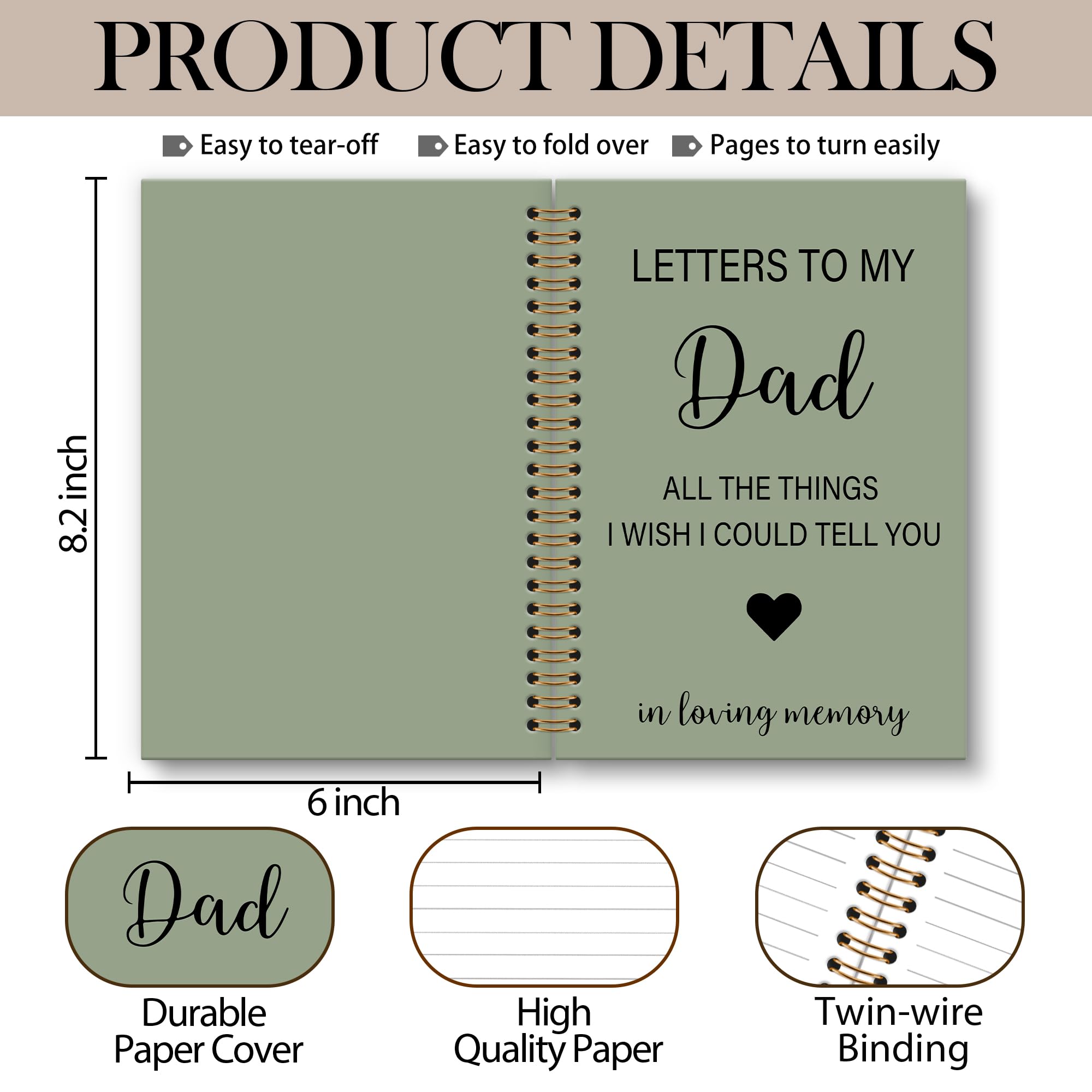 Memorial Gifts for Loss of Dad Grief Notebook Journal, Letters to My Dad in Heaven Journal, Sympathy Notebooks Gifts for Loss of Dad Father, In Loving Memory Sympathy Gifts, 6x8.2In