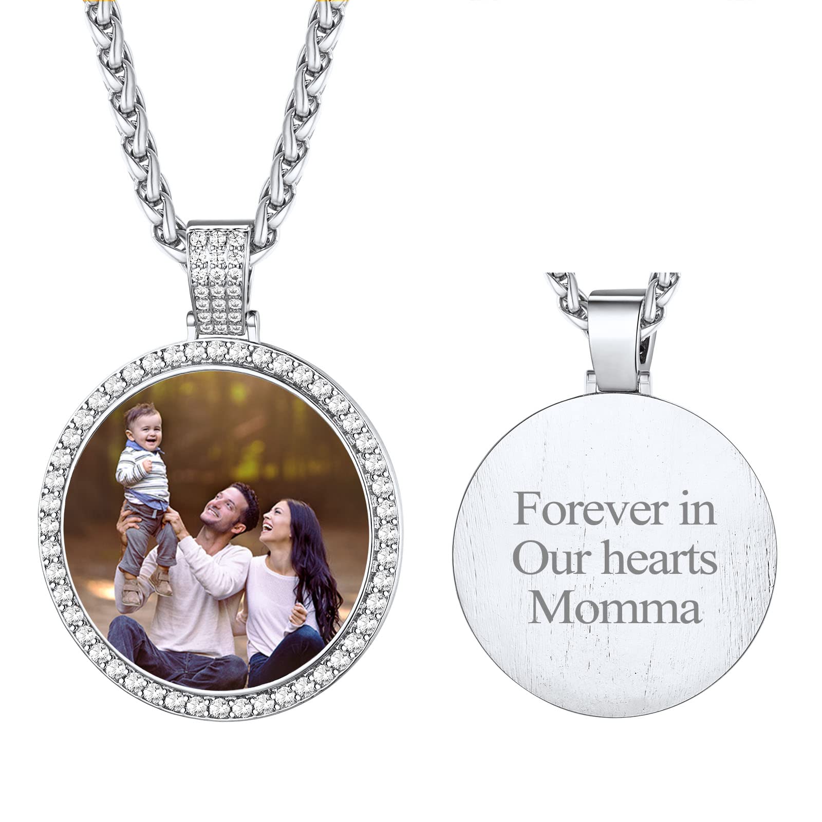 FindChic Creative Photo Necklace Personalized for Men Women Dog Tag/Square/Round/Angel Wing/Cat/Oval Shaped Stainless Steel/18K Gold Plated Picture Pendant Custom Text Memorial Jewelry, with Gift Box