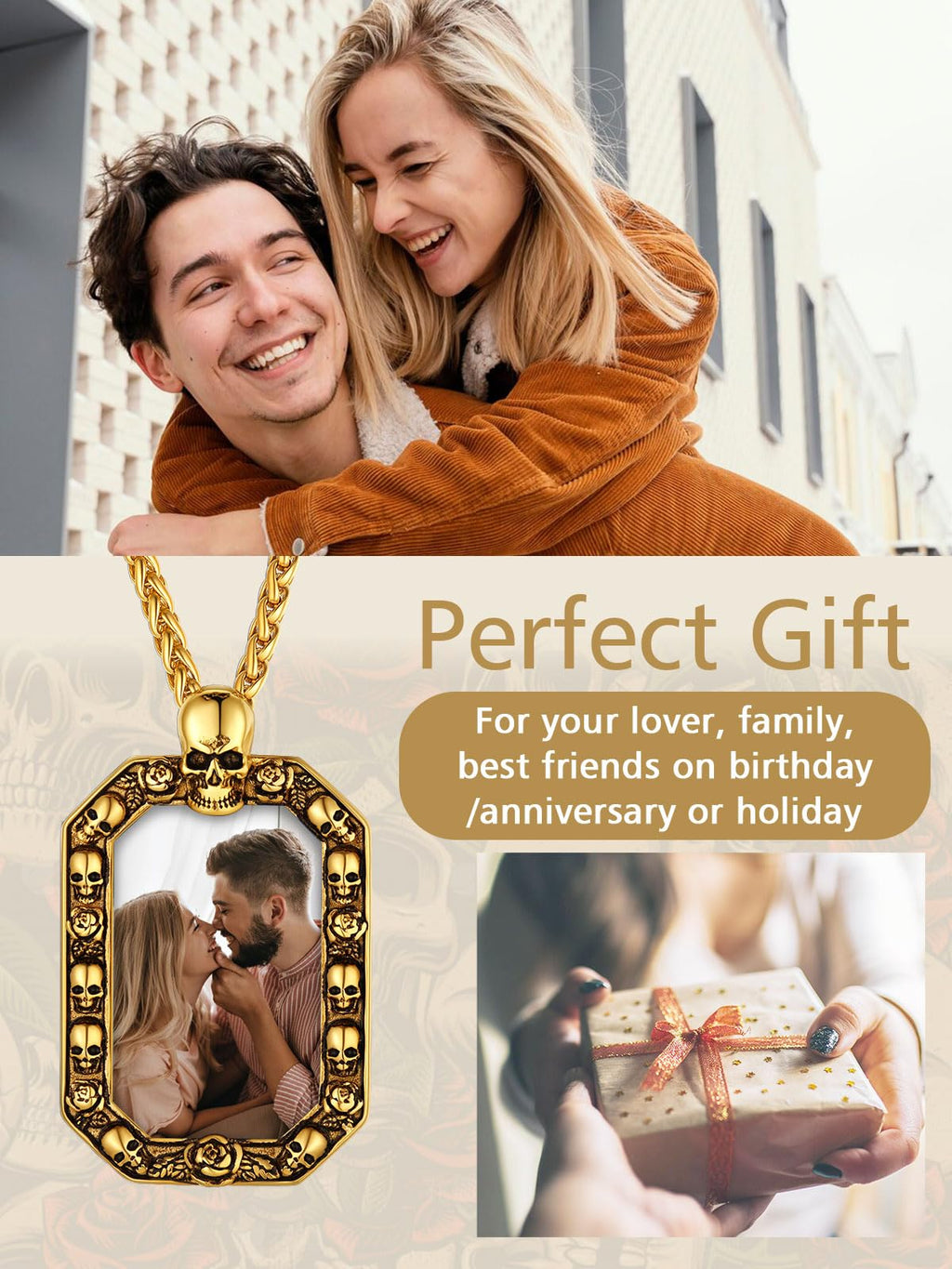 FindChic Creative Photo Necklace Personalized for Men Women Dog Tag/Square/Round/Angel Wing/Cat/Oval Shaped Stainless Steel/18K Gold Plated Picture Pendant Custom Text Memorial Jewelry, with Gift Box
