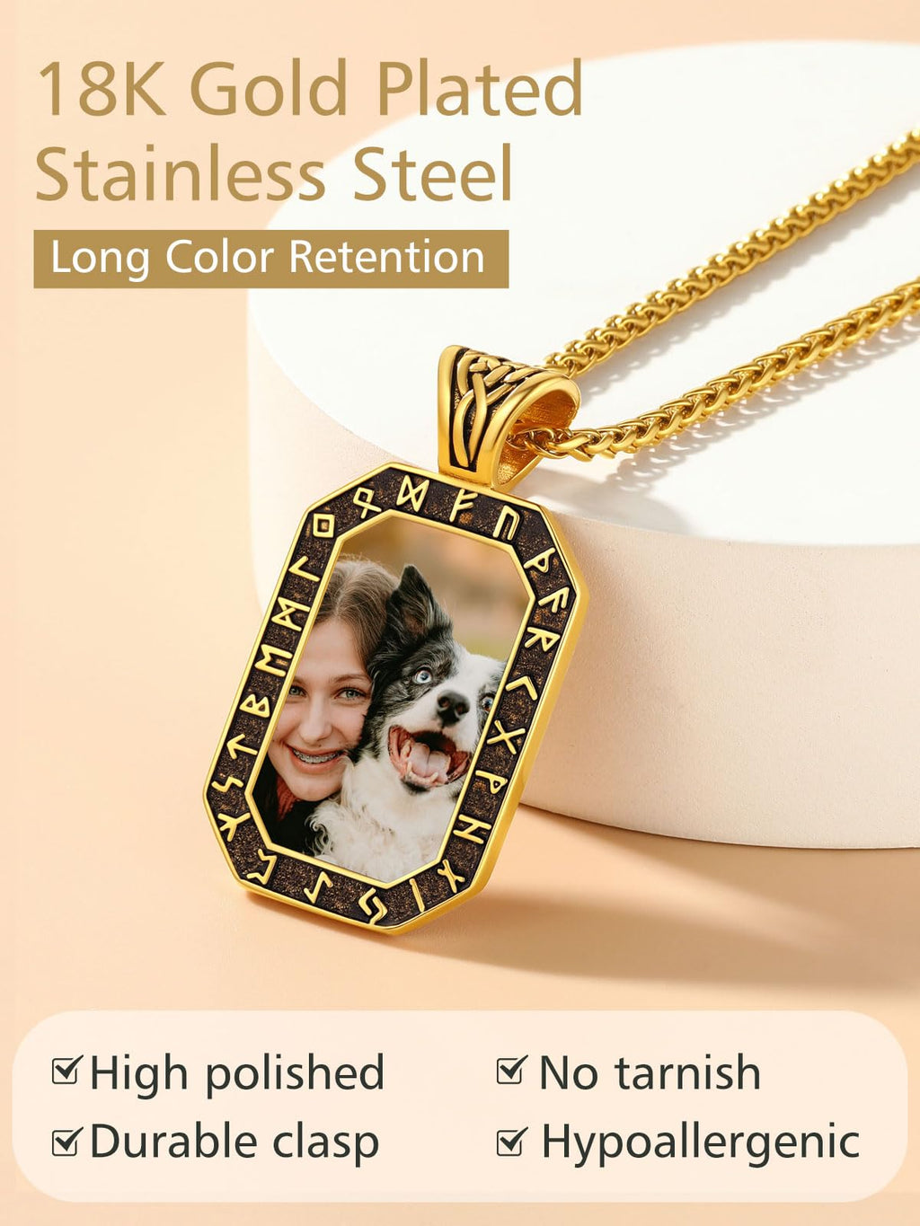 FindChic Creative Photo Necklace Personalized for Men Women Dog Tag/Square/Round/Angel Wing/Cat/Oval Shaped Stainless Steel/18K Gold Plated Picture Pendant Custom Text Memorial Jewelry, with Gift Box