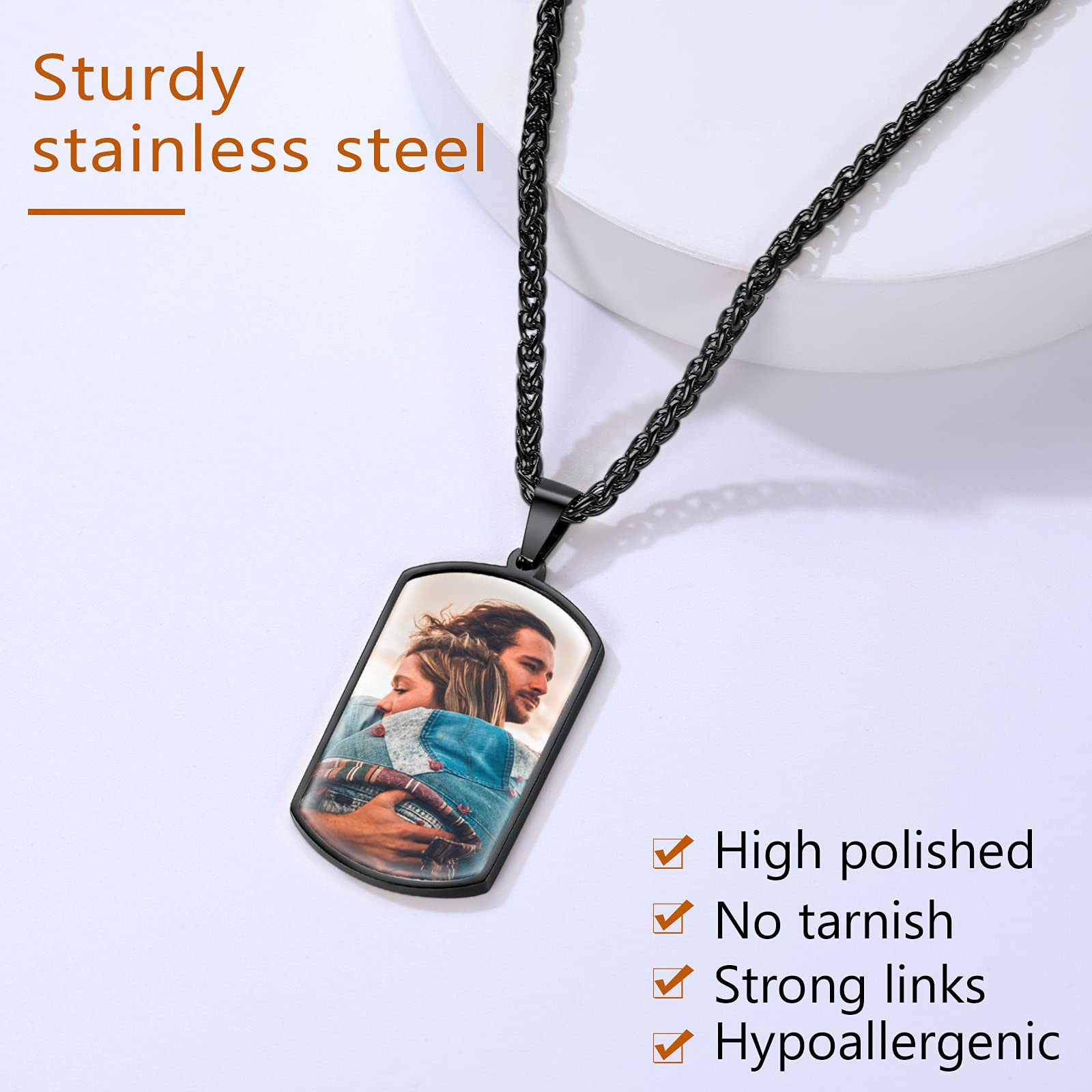 FindChic Creative Photo Necklace Personalized for Men Women Dog Tag/Square/Round/Angel Wing/Cat/Oval Shaped Stainless Steel/18K Gold Plated Picture Pendant Custom Text Memorial Jewelry, with Gift Box