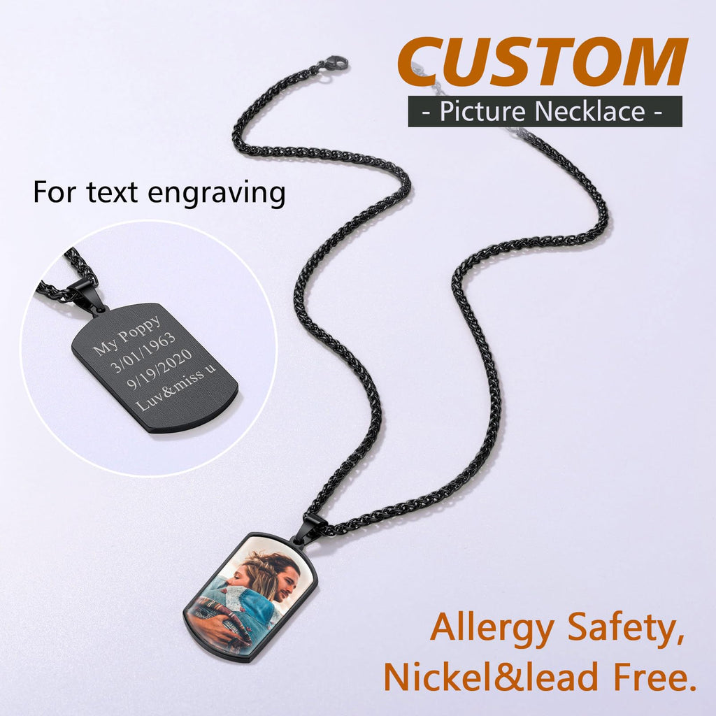 FindChic Creative Photo Necklace Personalized for Men Women Dog Tag/Square/Round/Angel Wing/Cat/Oval Shaped Stainless Steel/18K Gold Plated Picture Pendant Custom Text Memorial Jewelry, with Gift Box