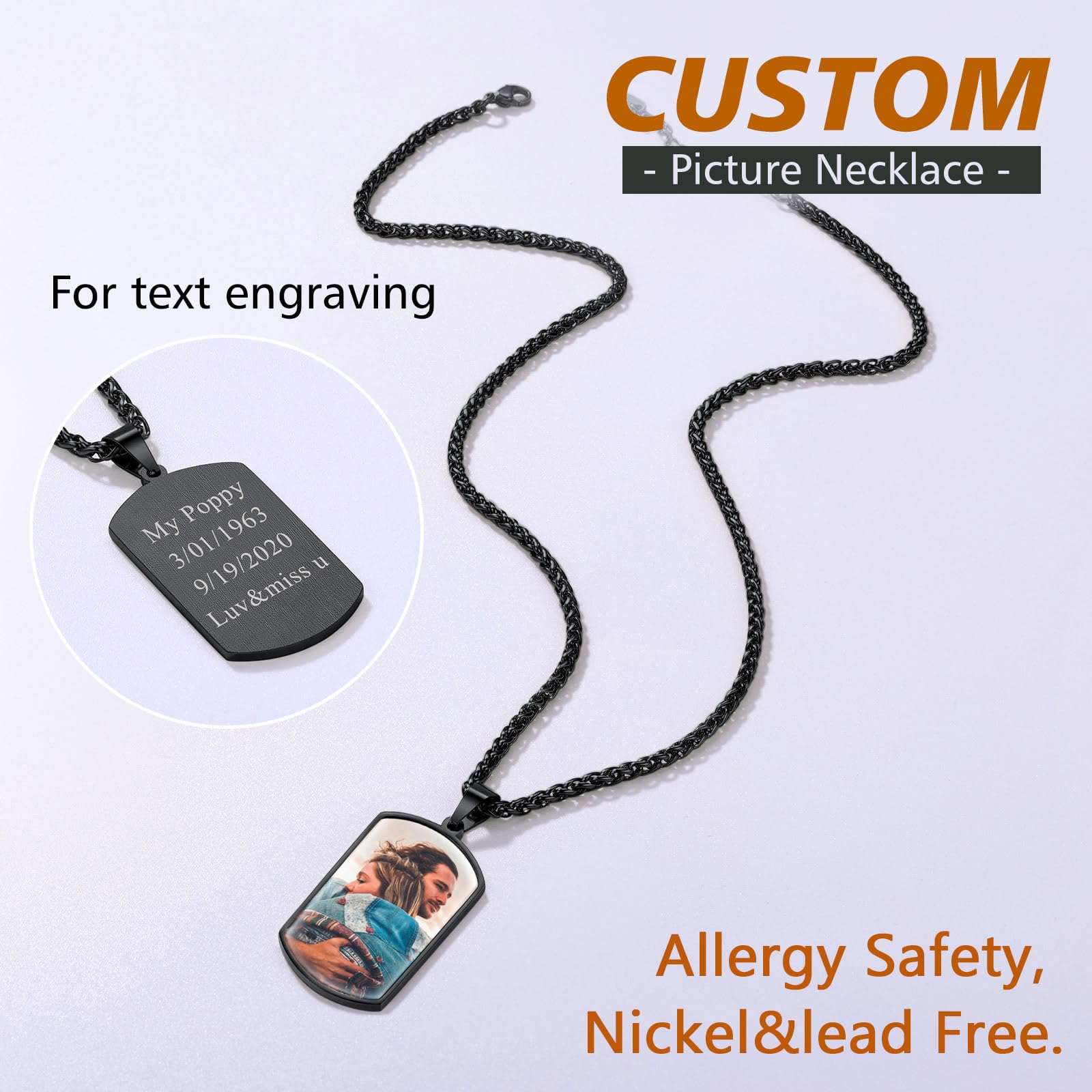 FindChic Creative Photo Necklace Personalized for Men Women Dog Tag/Square/Round/Angel Wing/Cat/Oval Shaped Stainless Steel/18K Gold Plated Picture Pendant Custom Text Memorial Jewelry, with Gift Box